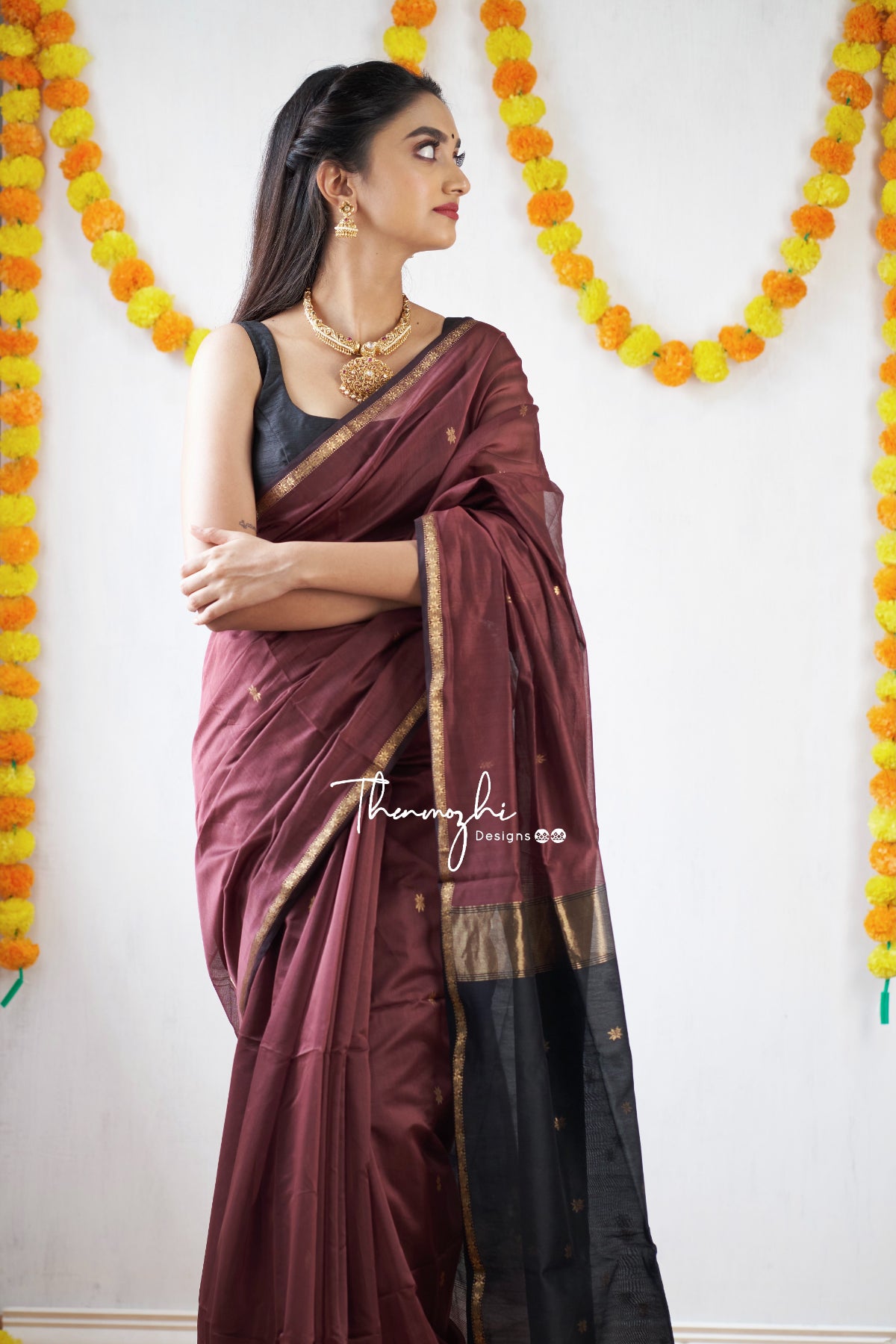 Ethnic Old Mauve Maheshwari Silk Cotton Handloom Saree