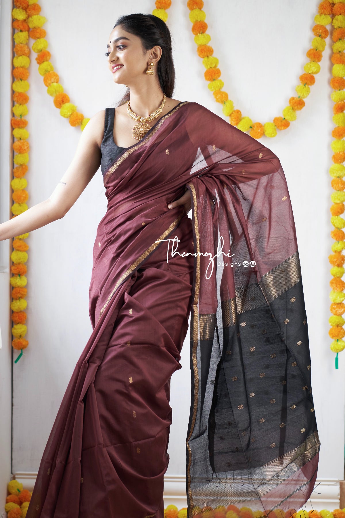 Ethnic Old Mauve Maheshwari Silk Cotton Handloom Saree