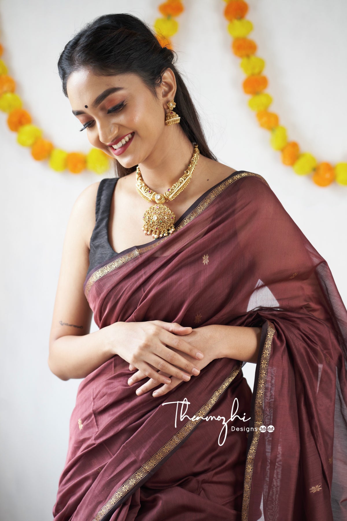 Ethnic Old Mauve Maheshwari Silk Cotton Handloom Saree