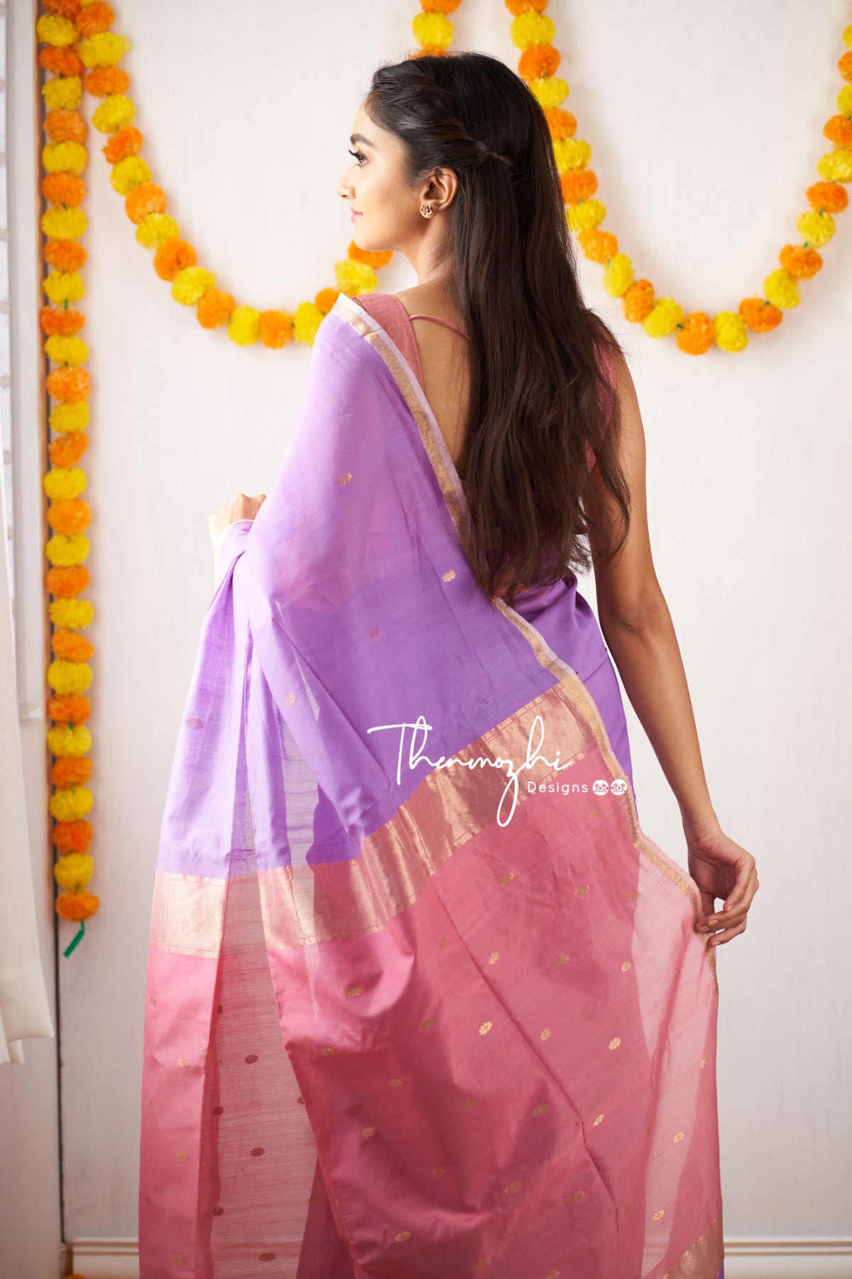 Ethnic Lavendar Maheshwari Silk Handloom Cotton Saree