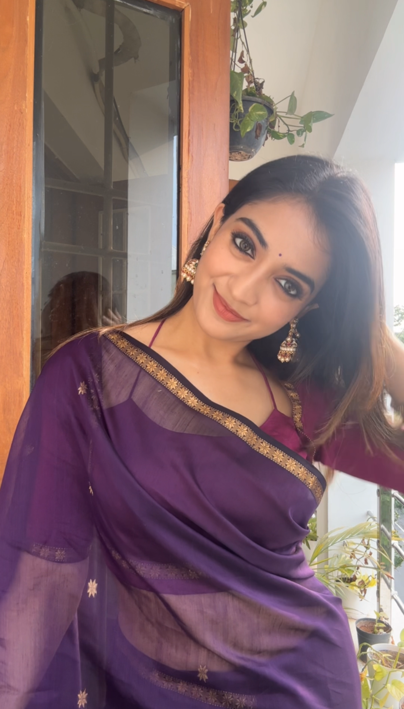 Ethnic Purple Maheshwari Silk Cotton Handloom Saree