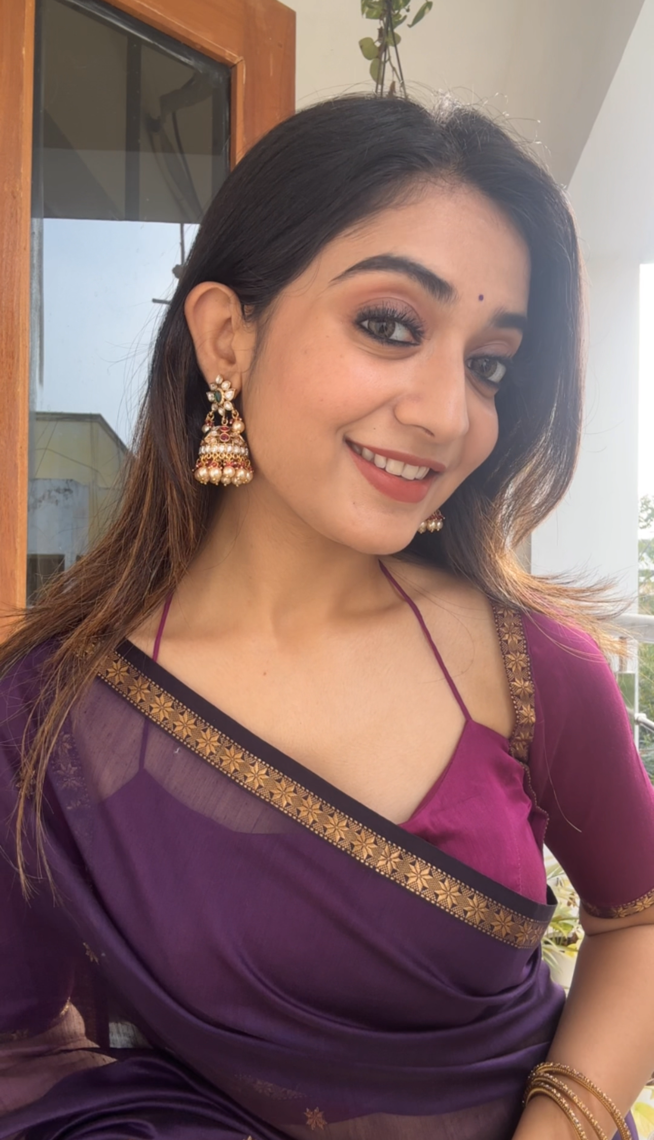 Ethnic Purple Maheshwari Silk Cotton Handloom Saree