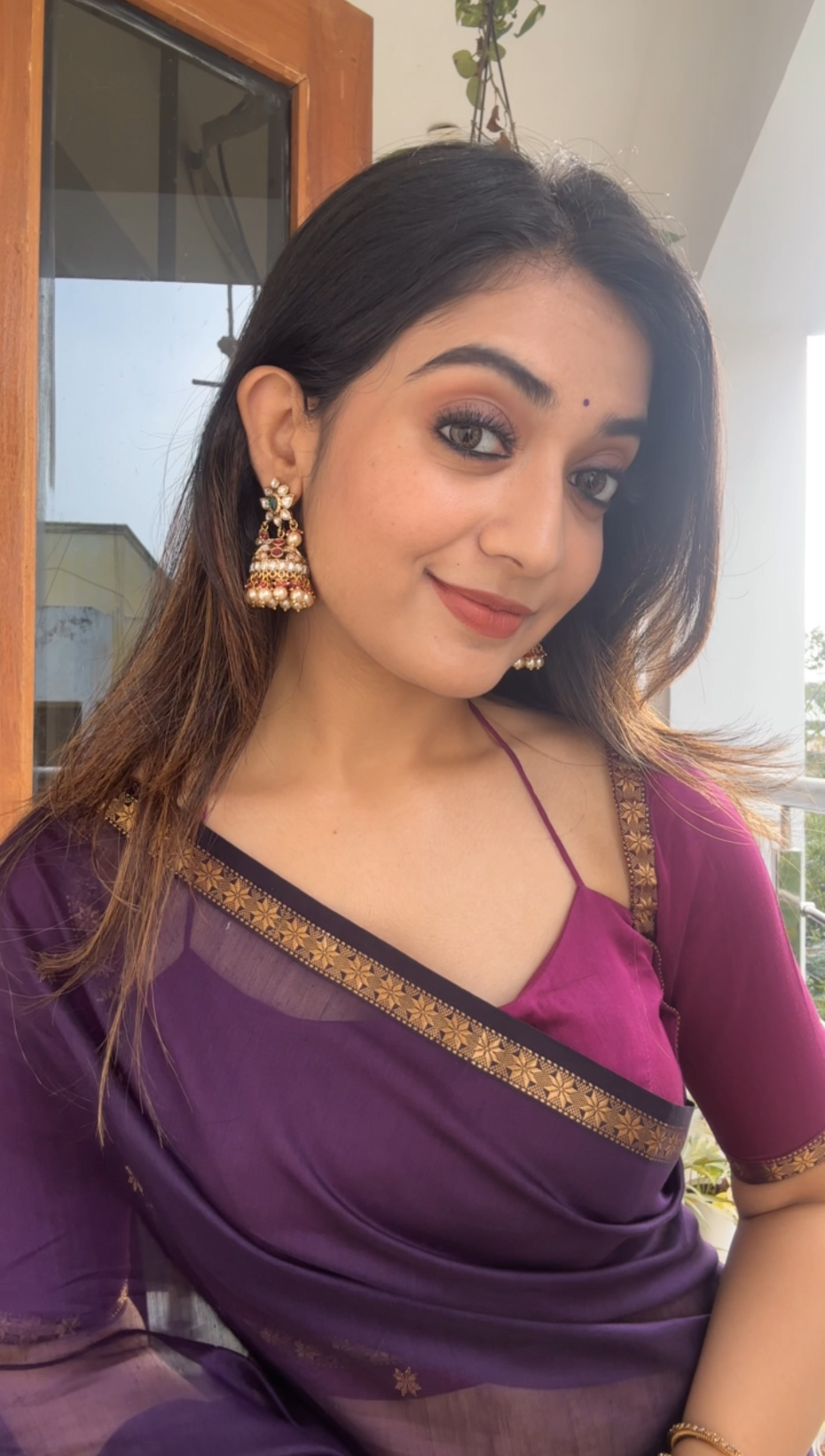 Ethnic Purple Maheshwari Silk Cotton Handloom Saree