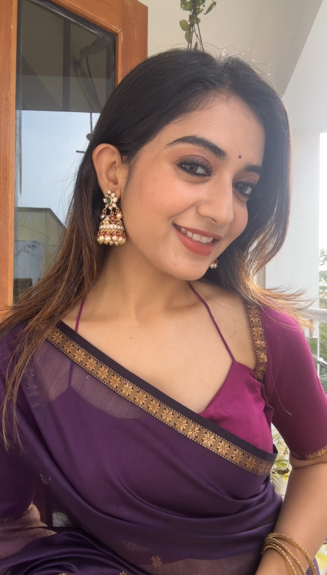 Ethnic Purple Maheshwari Silk Cotton Handloom Saree