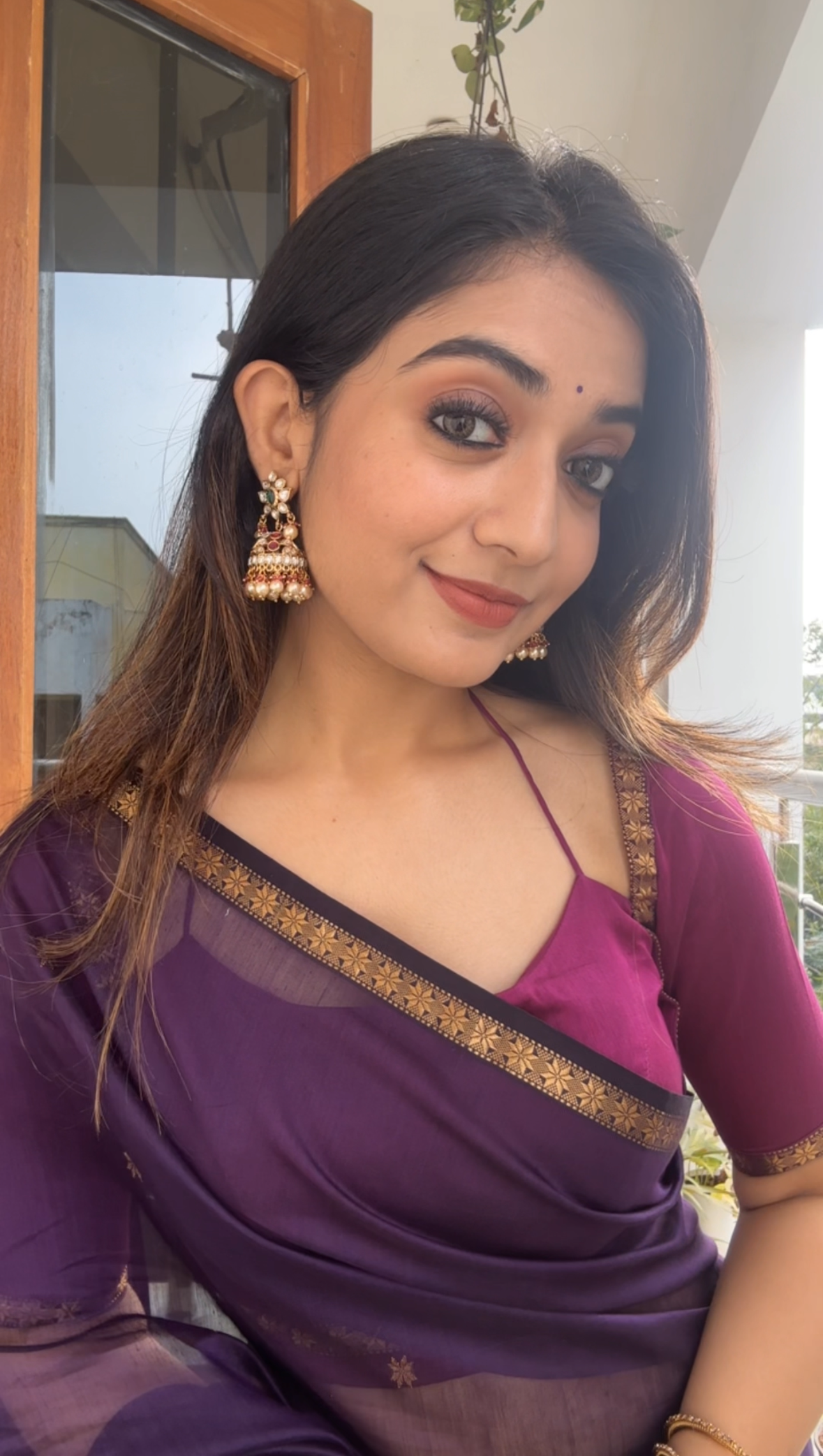 Ethnic Purple Maheshwari Silk Cotton Handloom Saree