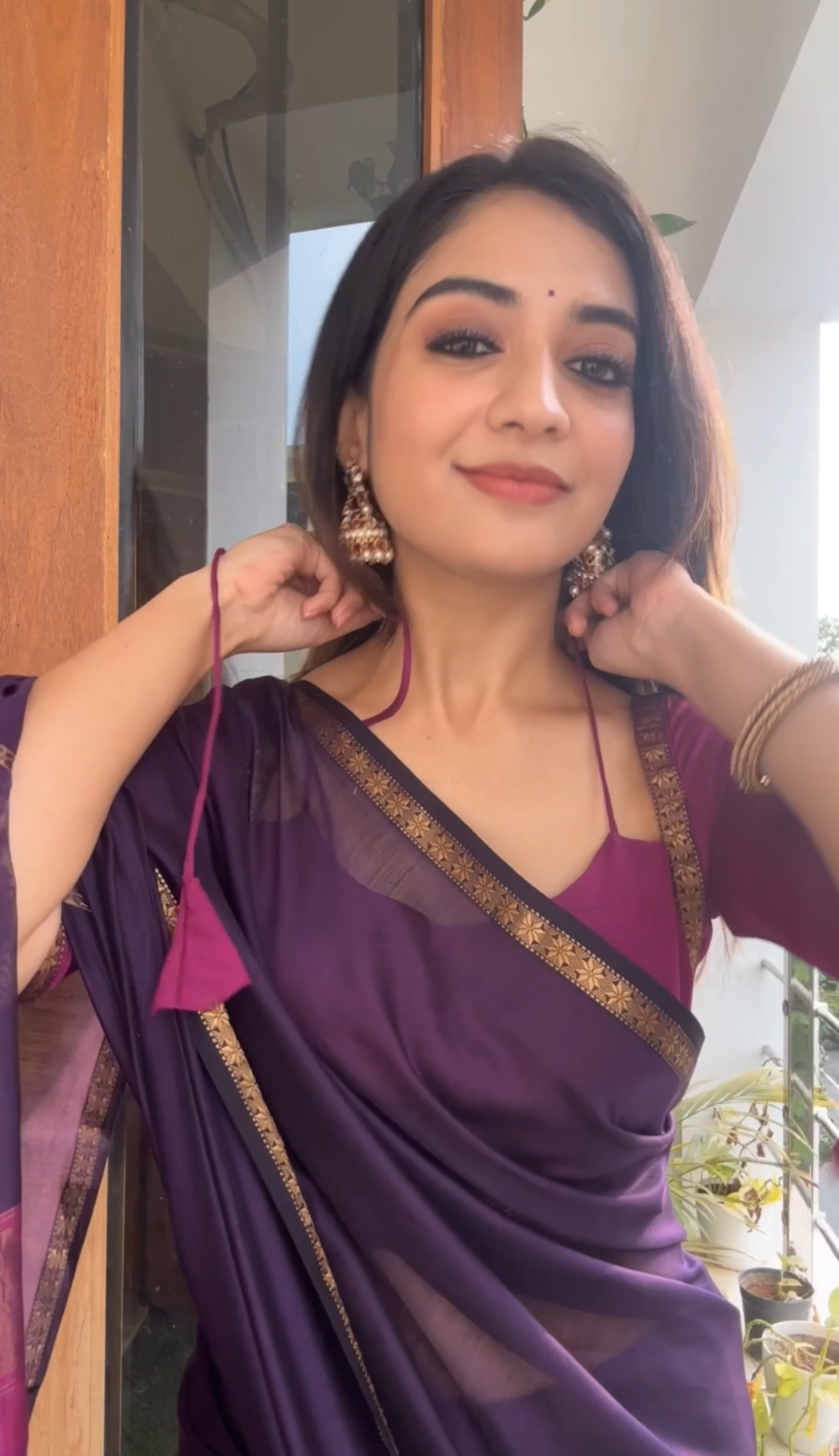 Ethnic Purple Maheshwari Silk Cotton Handloom Saree