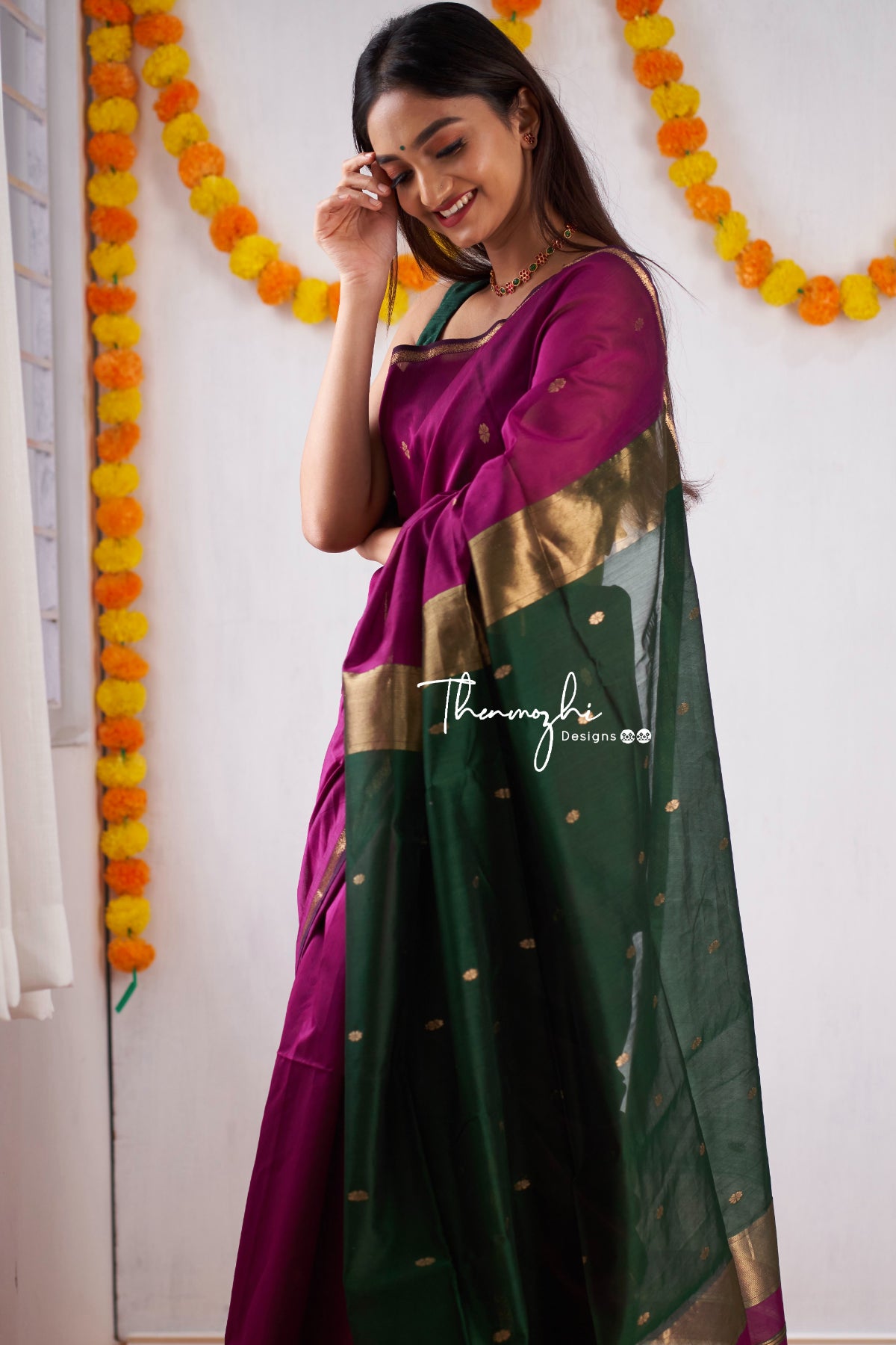 Ethnic Pink Maheshwari Silk Cotton Handloom Saree