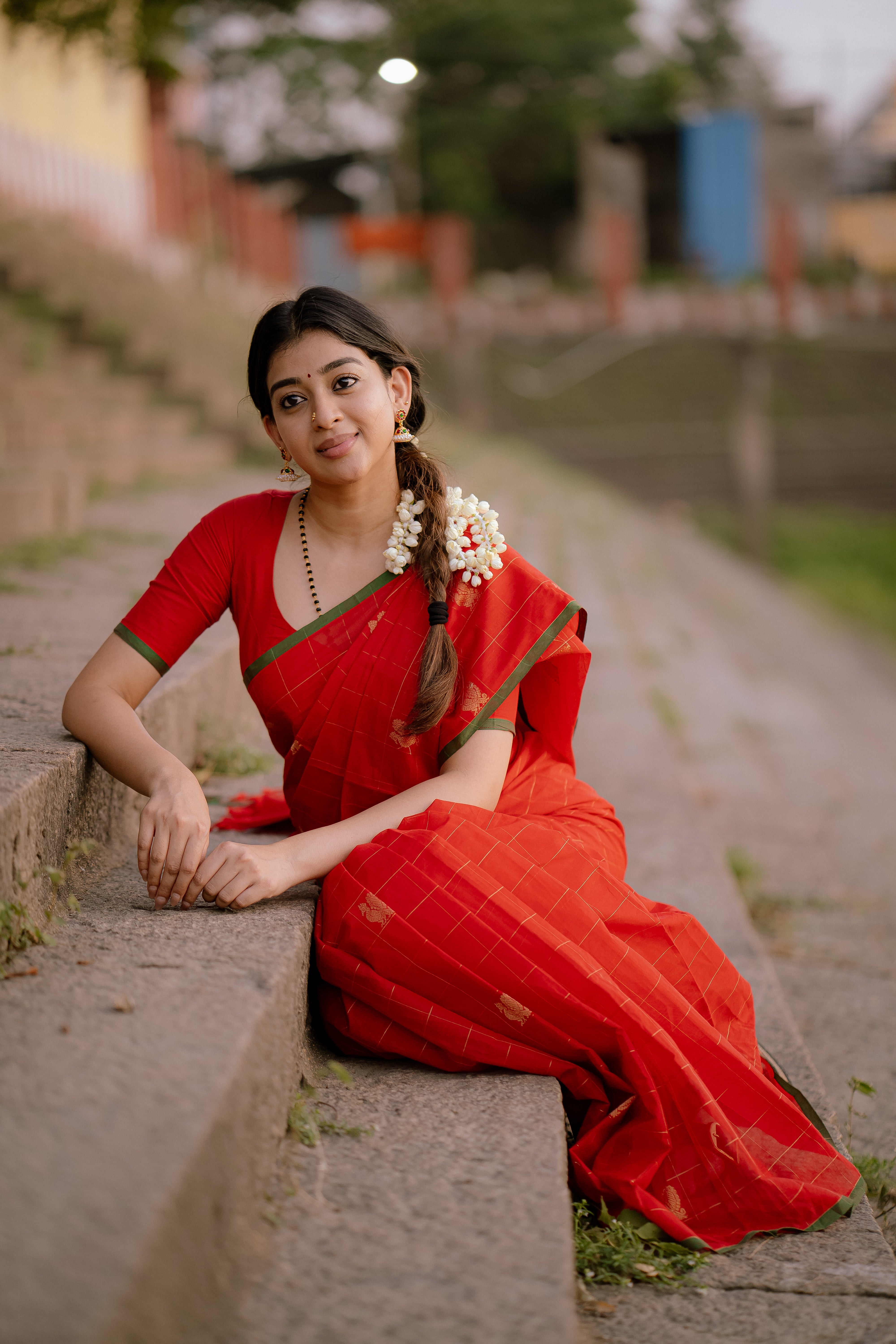 Luthuf - Red Zari Checked Chettinad Saree