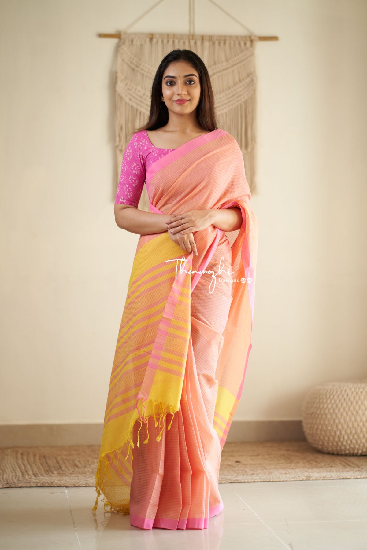 Orange Party Cake - Orange Mangalagiri Plain Cotton Saree