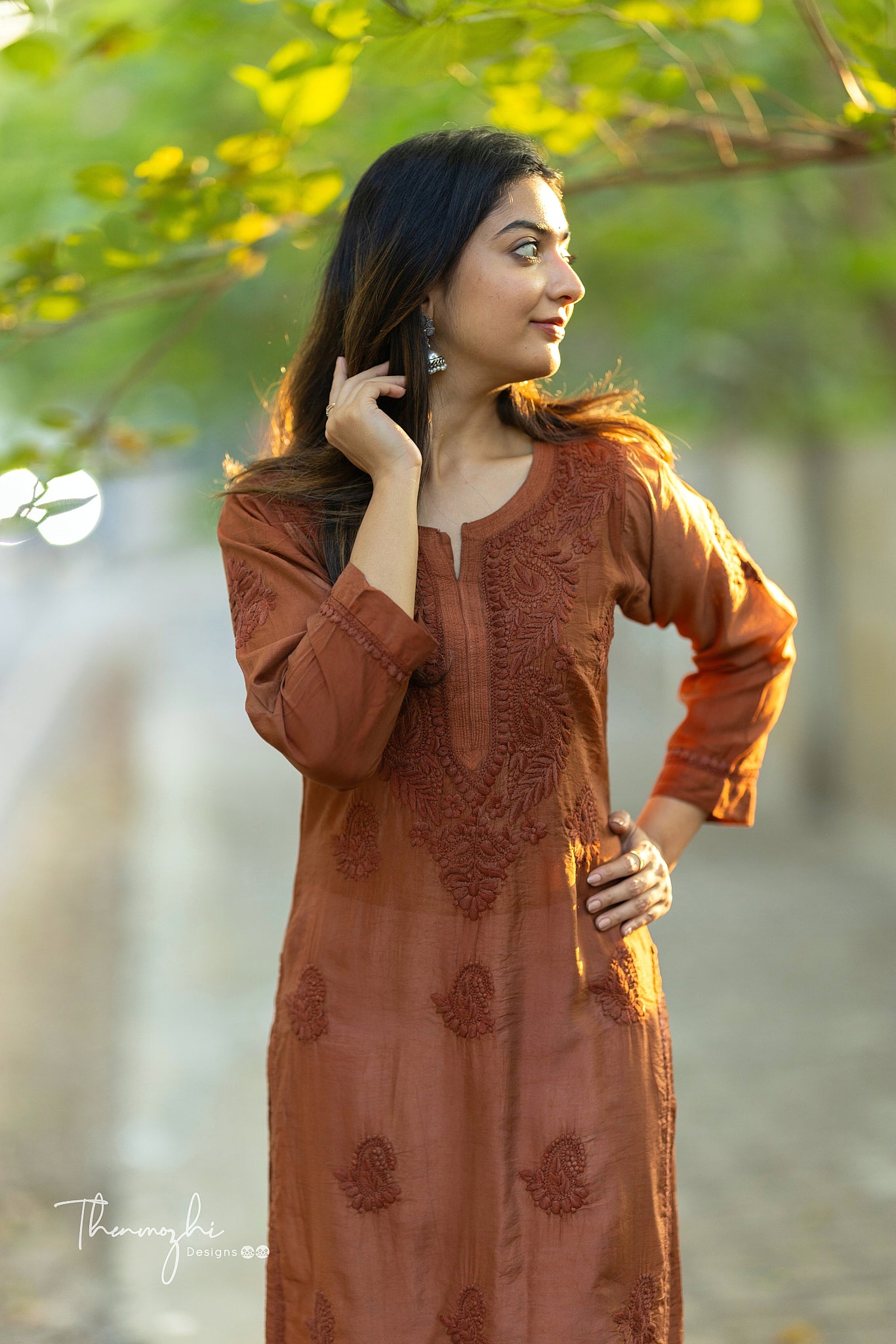 Brown Chikankari Chanderi Kurta