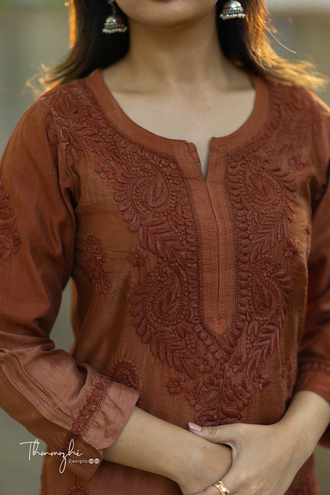 Brown Chikankari Chanderi Kurta