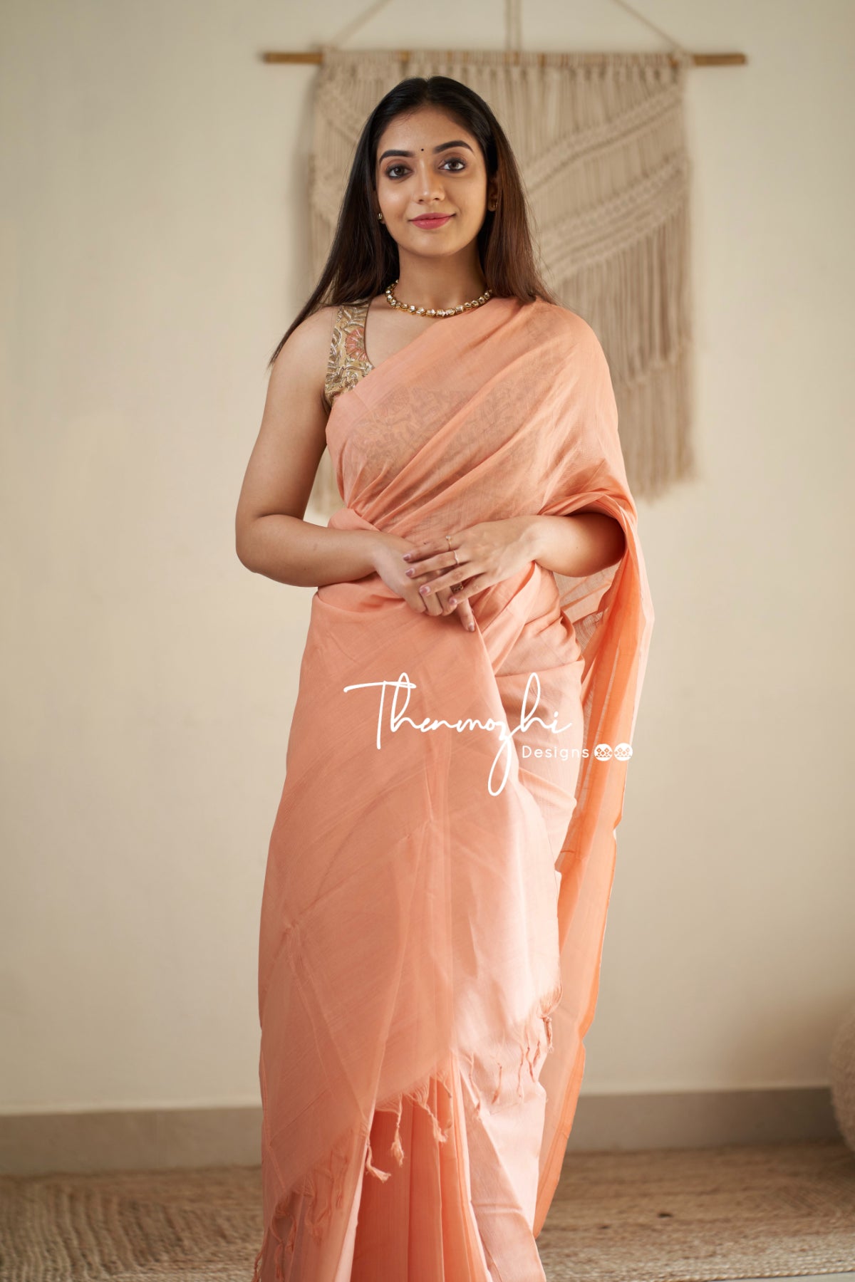 Peach Popsicle - Peach Mangalagiri Plain Cotton Saree