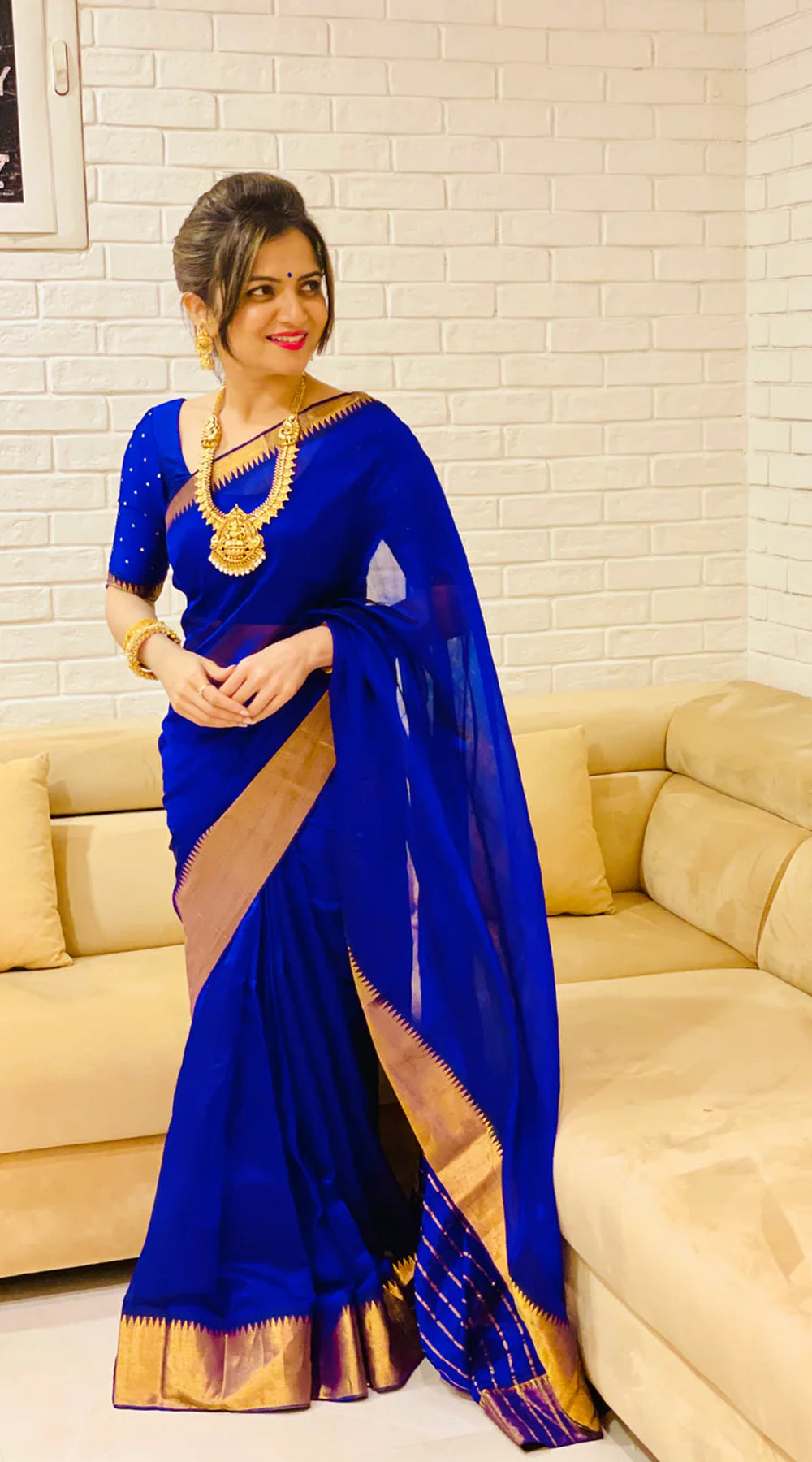 Imperial Blue - Blue Mangalagiri Silk Cotton Saree