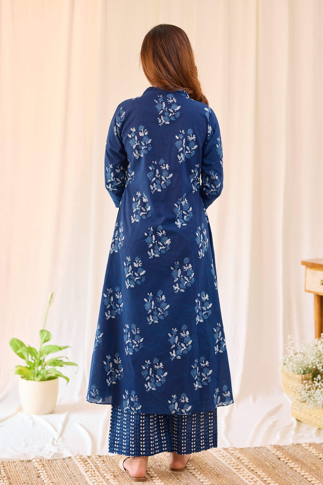 Indigo Blue A - line Free style Hand-block Top with Palazzo Pant