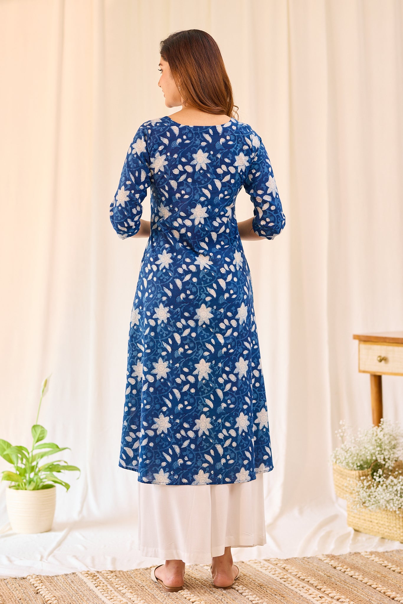 Indigo blossom floral Hand-block printed kurta