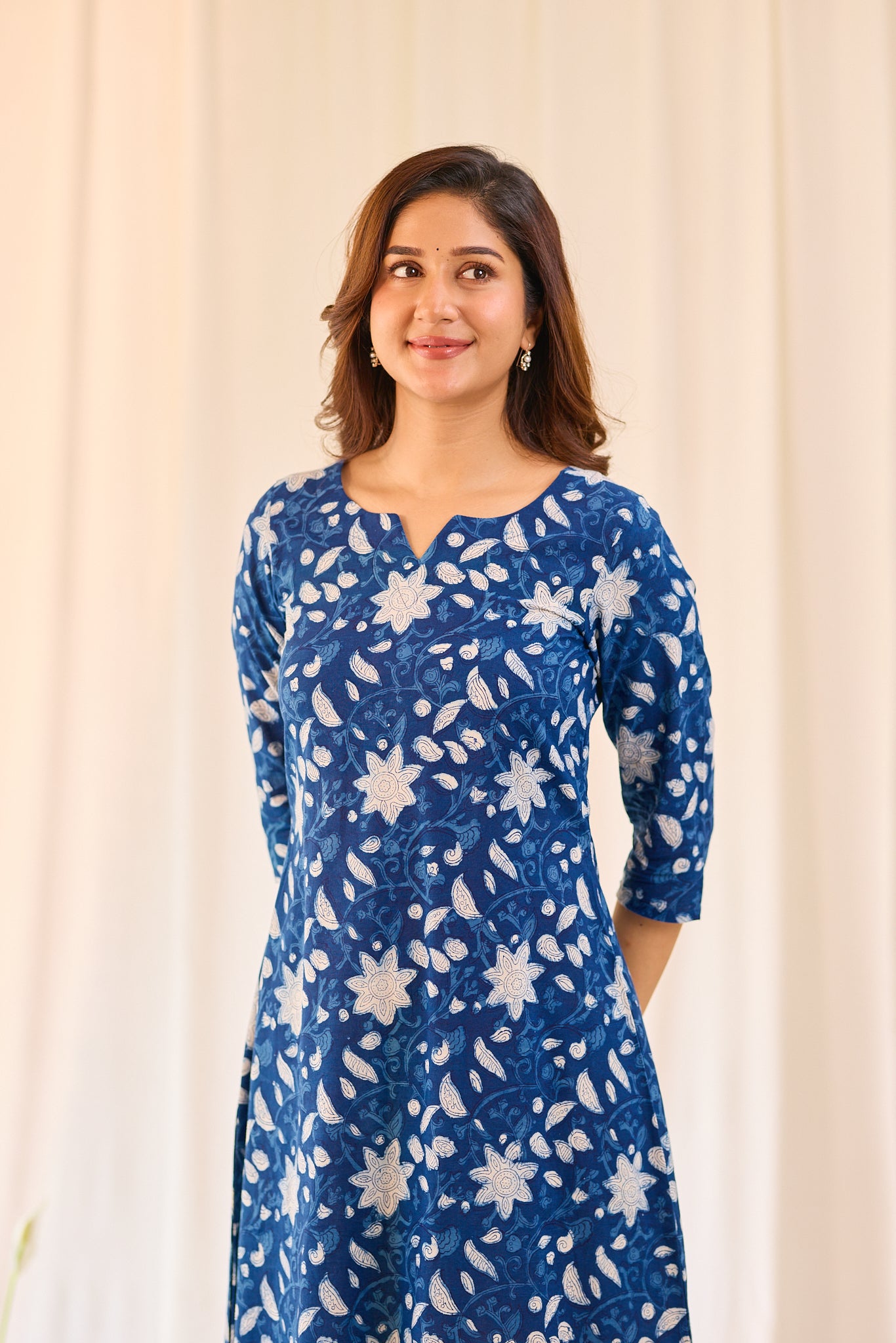 Indigo blossom floral Hand-block printed kurta