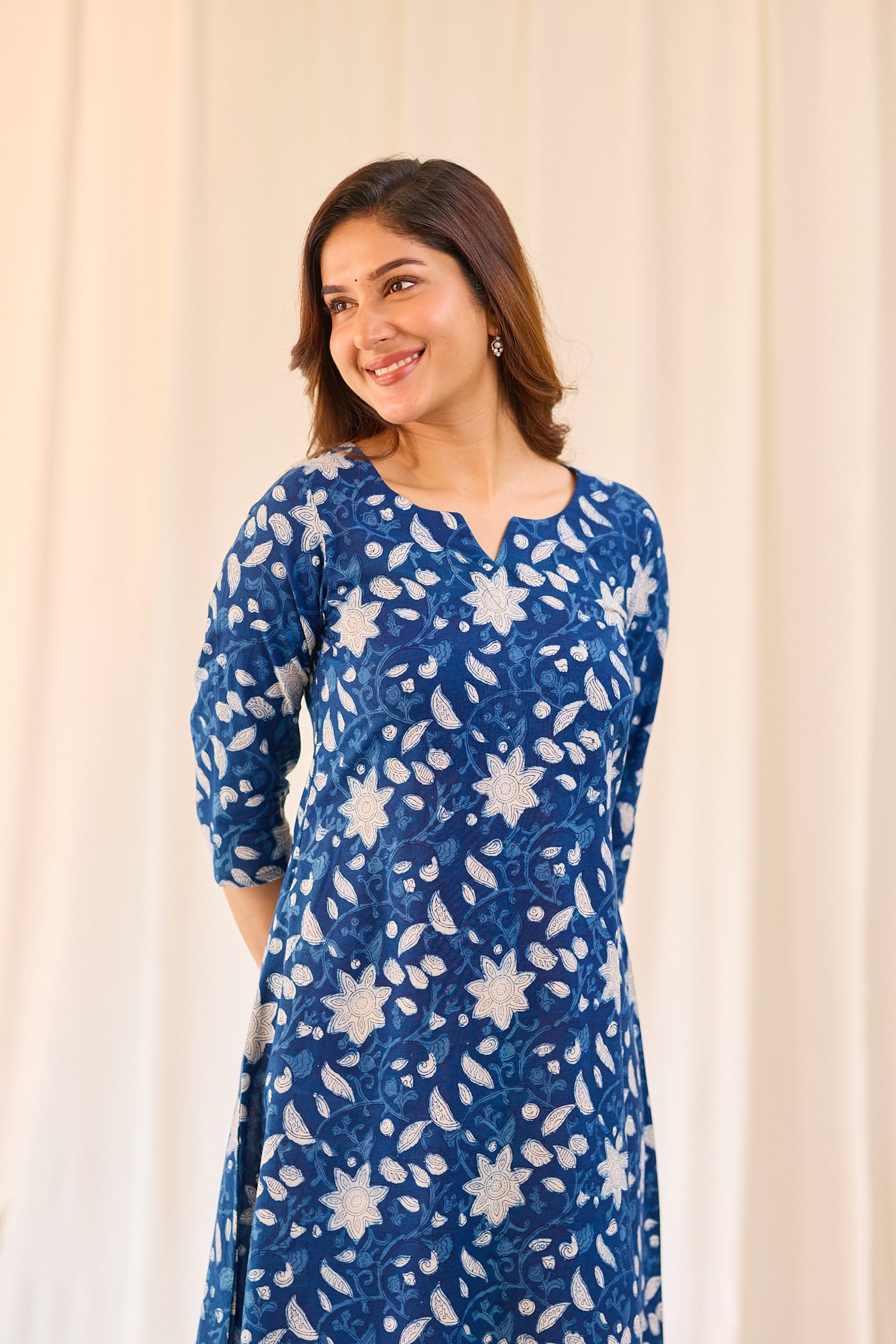 Indigo blossom floral Hand-block printed kurta