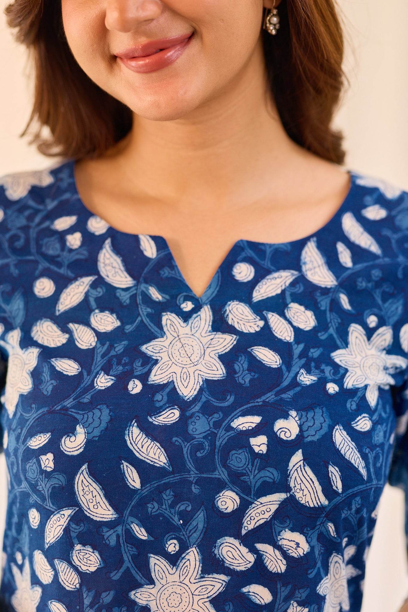 Indigo blossom floral Hand-block printed kurta