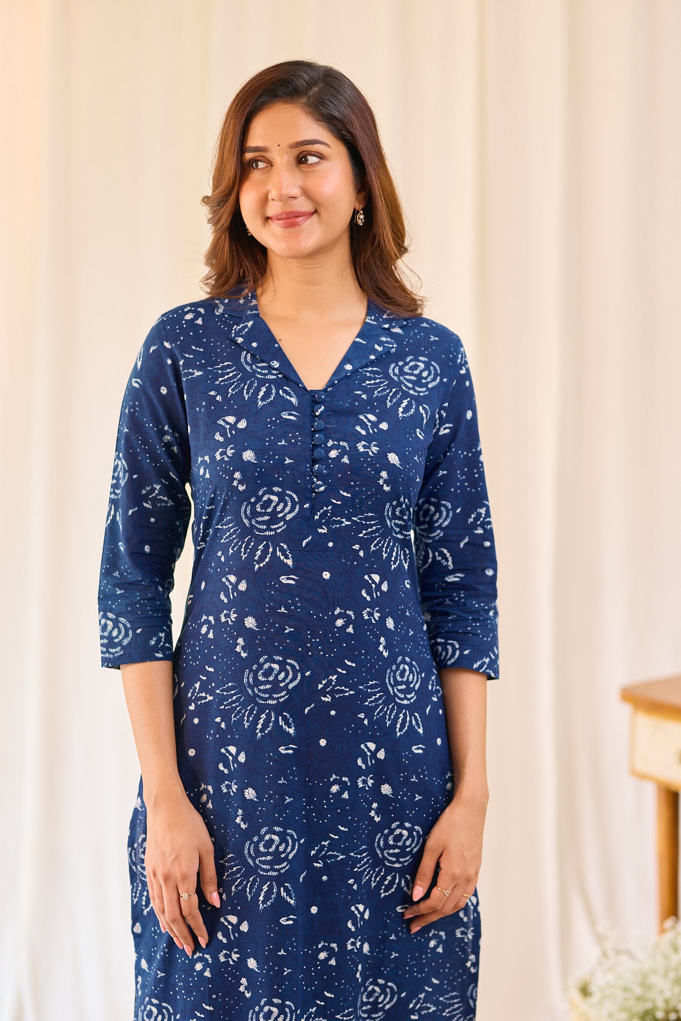 Indigo blue floral Hand - block printed Kurta Set