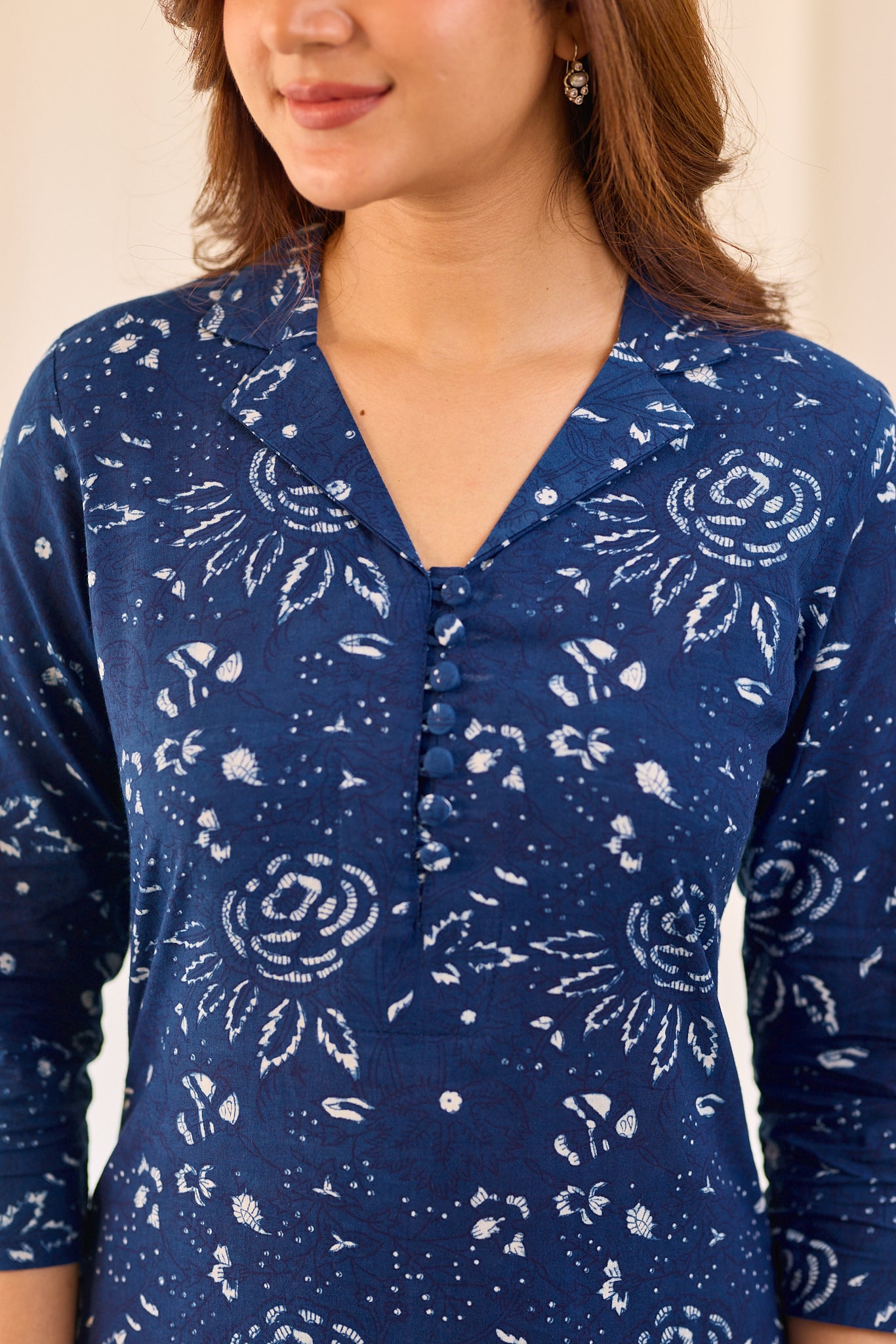 Indigo blue floral Hand - block printed Kurta Set