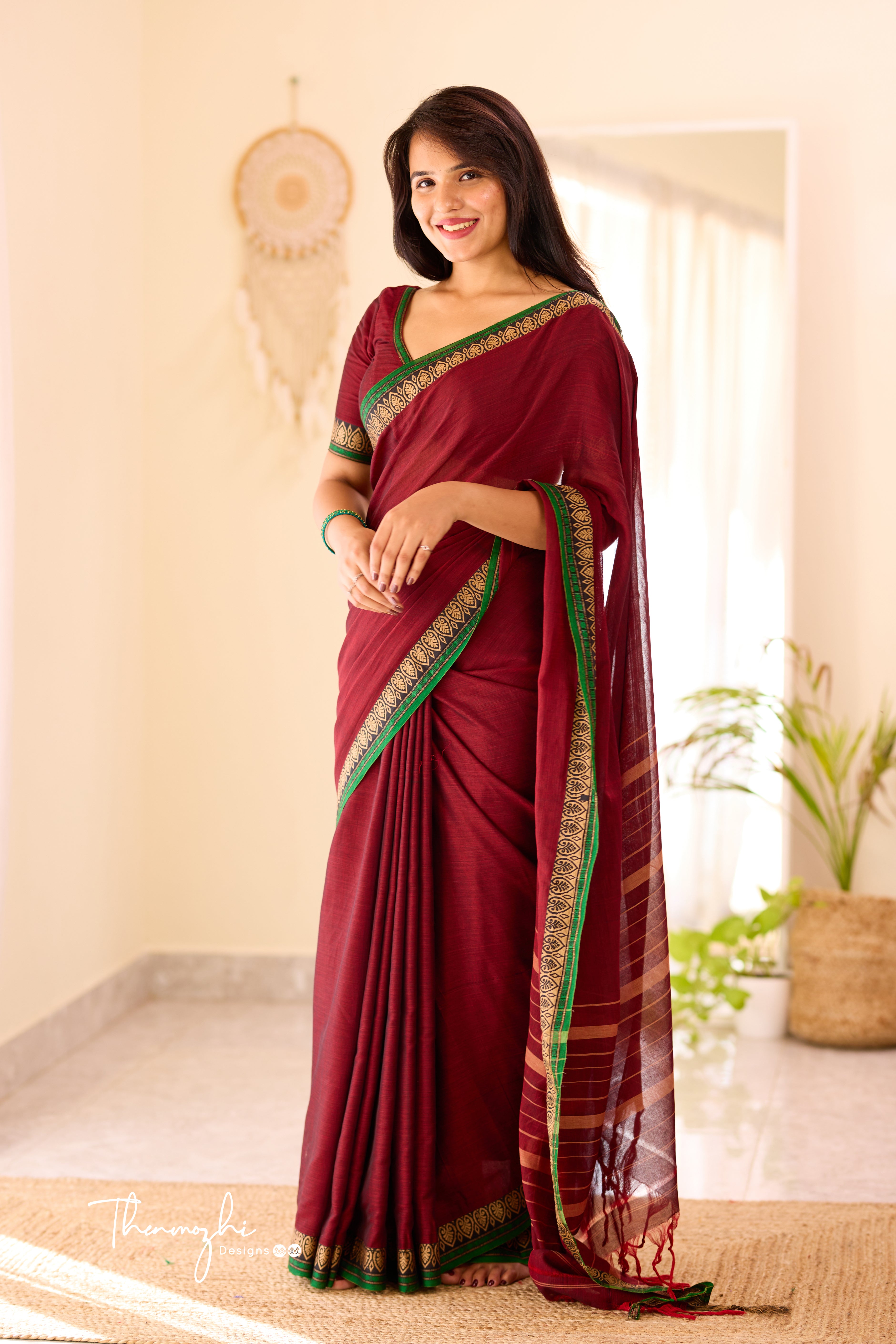 Maroon Narayanpet Rudraksh Border Saree