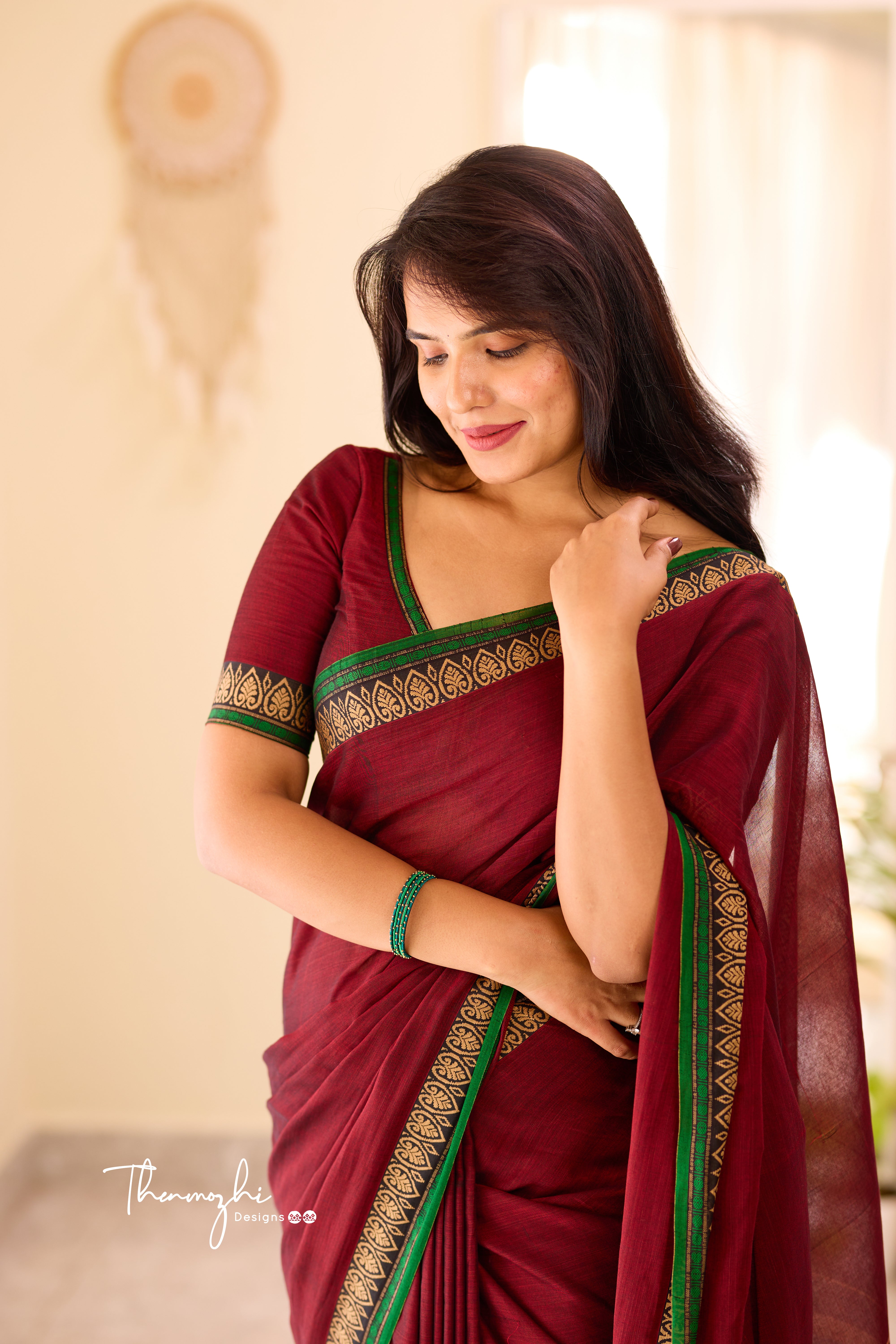 Maroon Narayanpet Rudraksh Border Saree