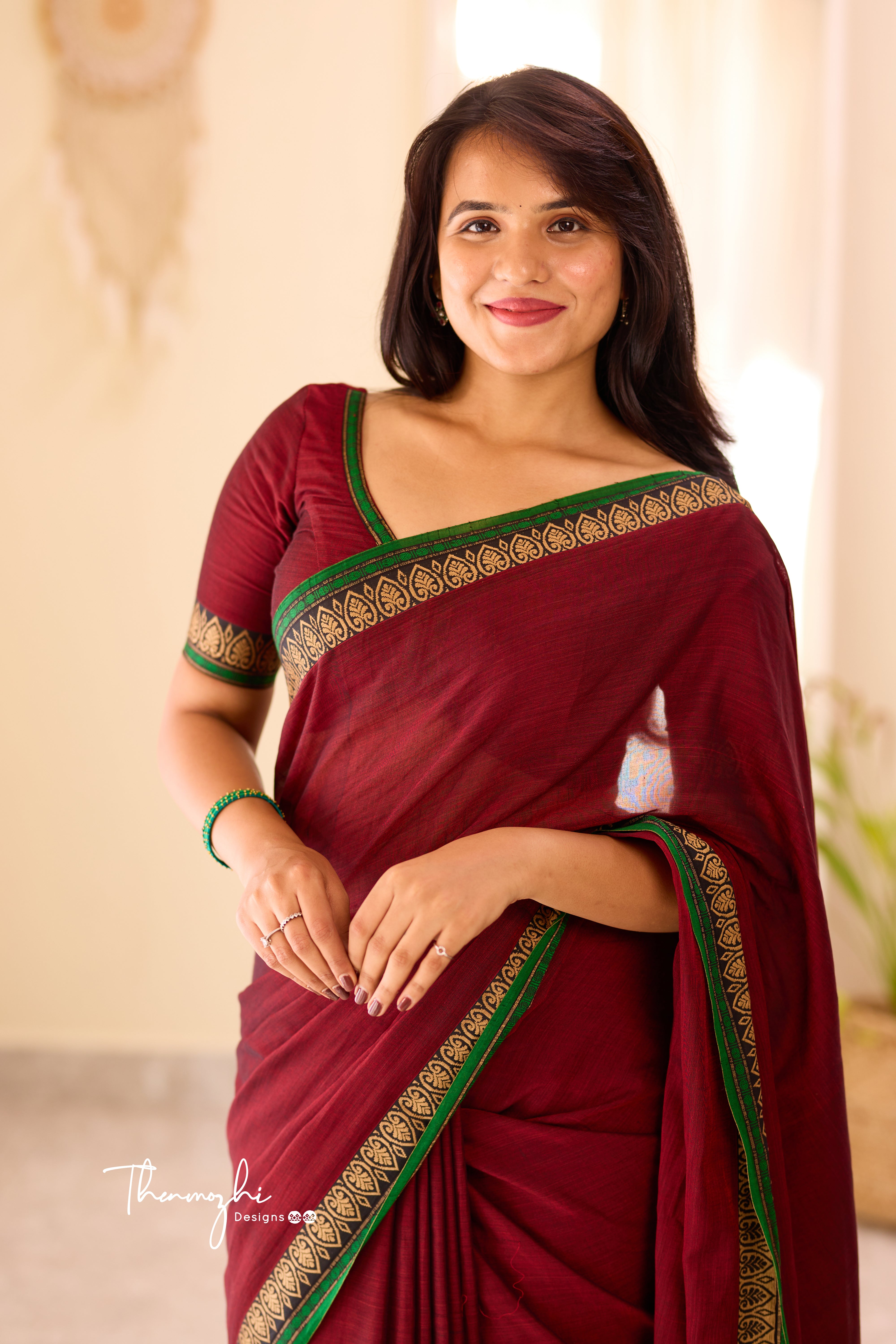Maroon Narayanpet Rudraksh Border Saree