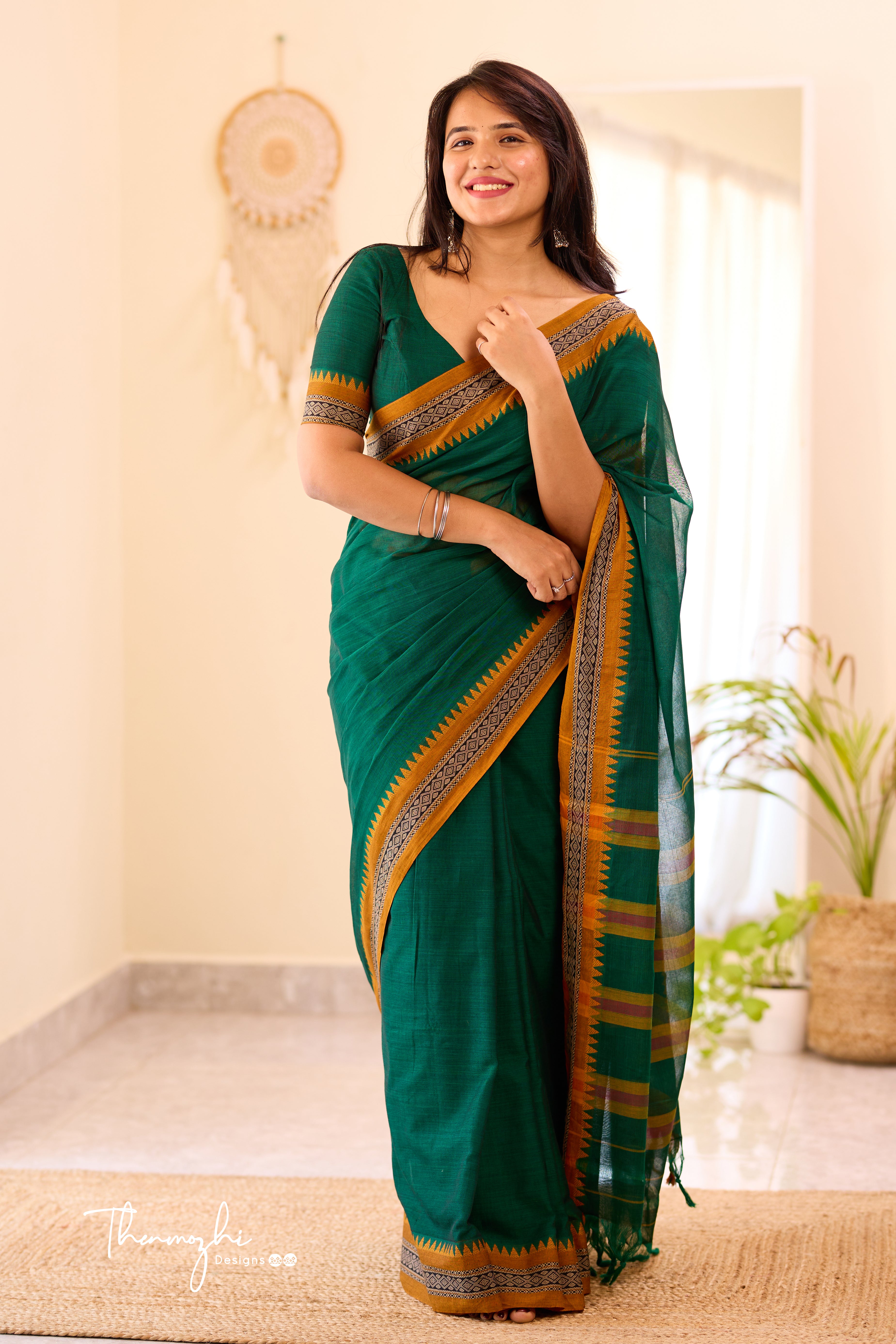 Dark Green Narayanpet Temple Border Saree