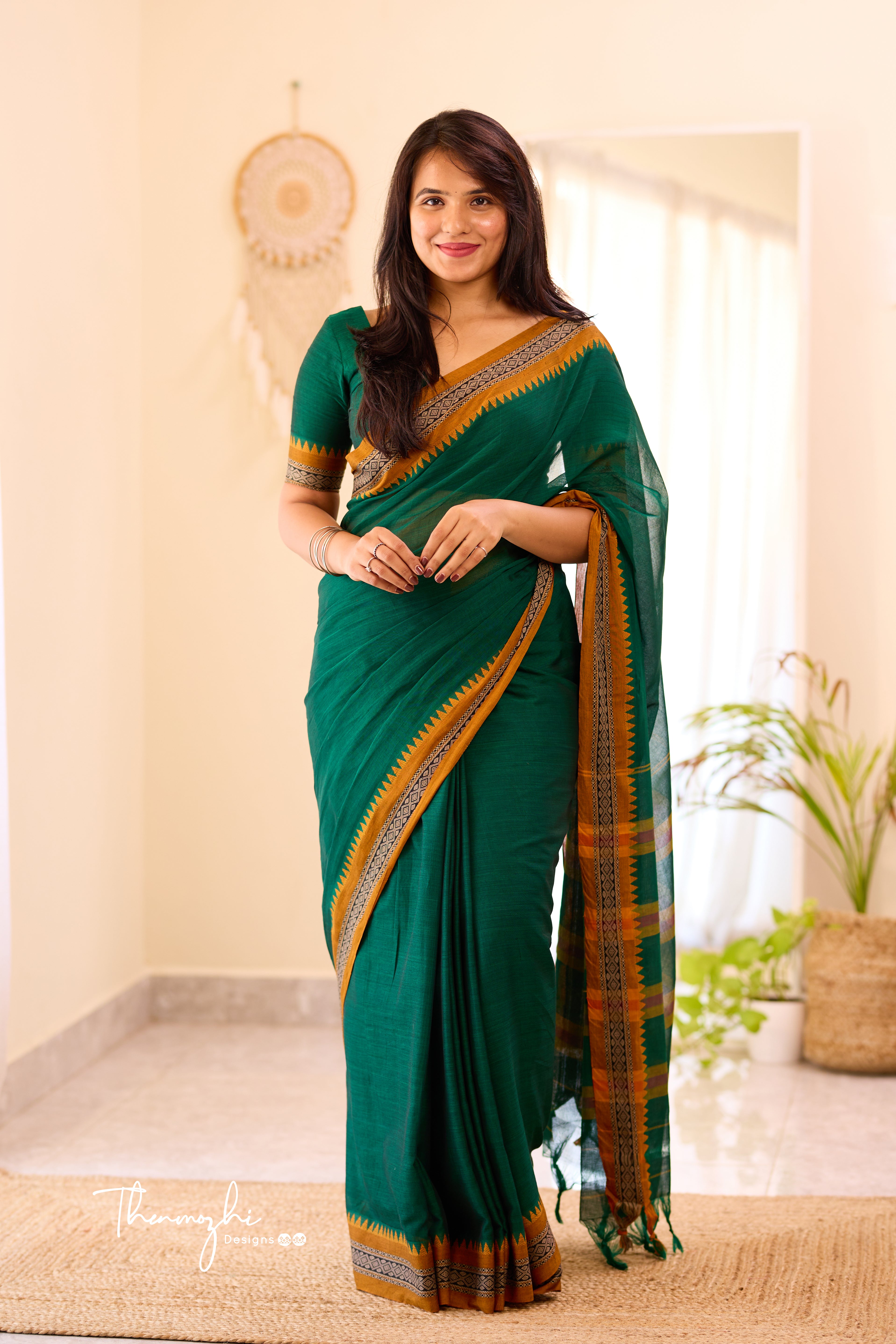 Dark Green Narayanpet Temple Border Saree