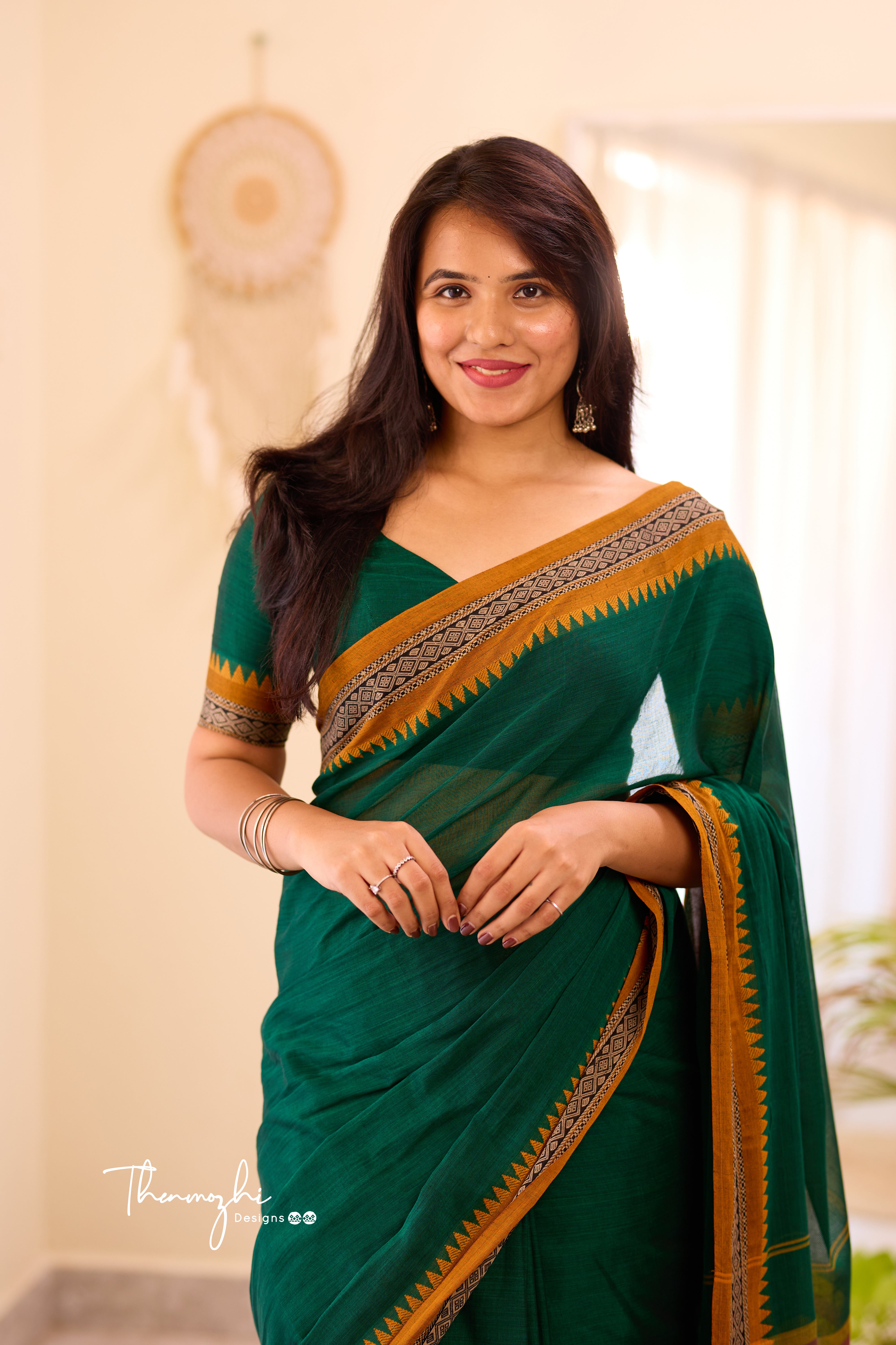 Dark Green Narayanpet Temple Border Saree