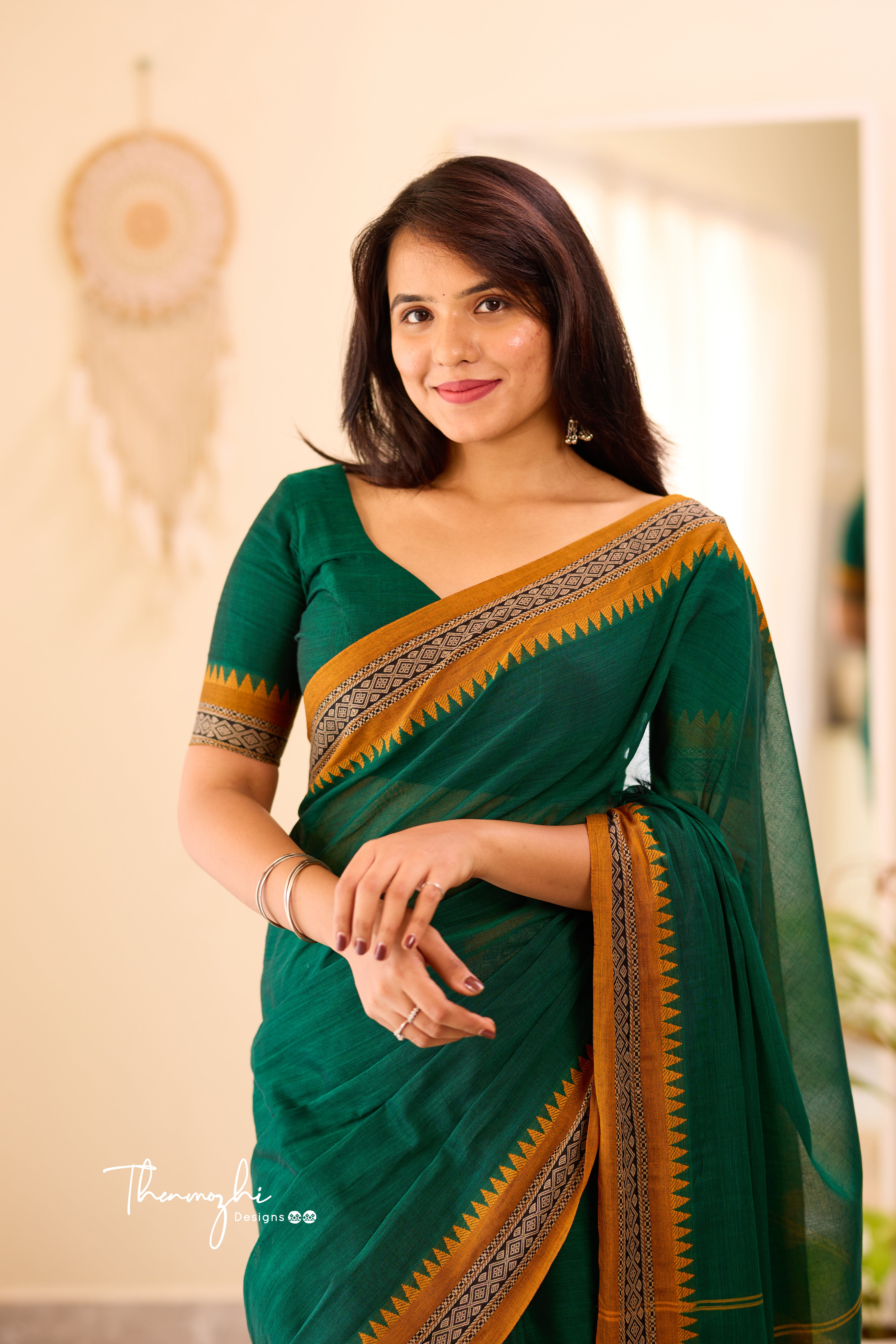 Dark Green Narayanpet Temple Border Saree