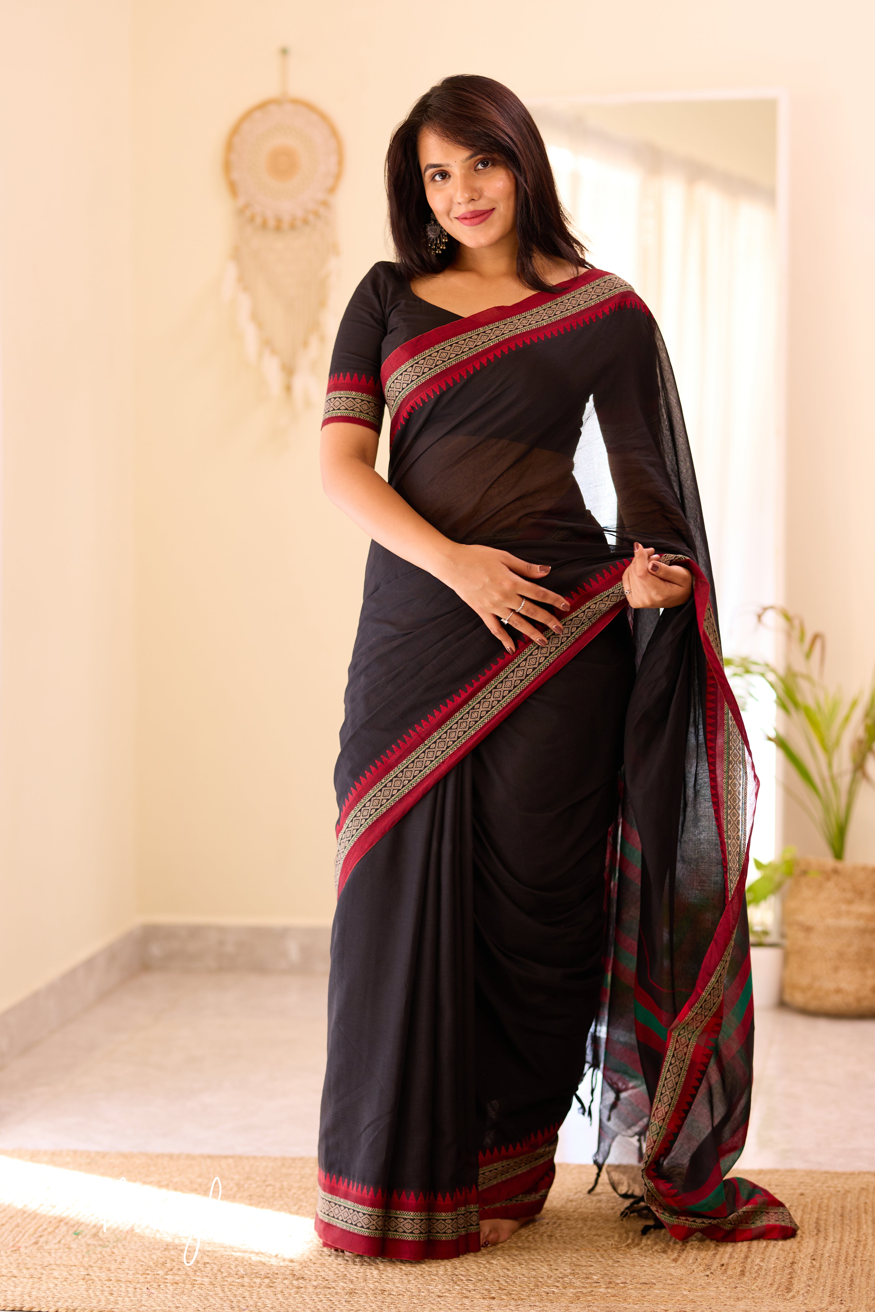 Black Narayanpet Temple Border Saree