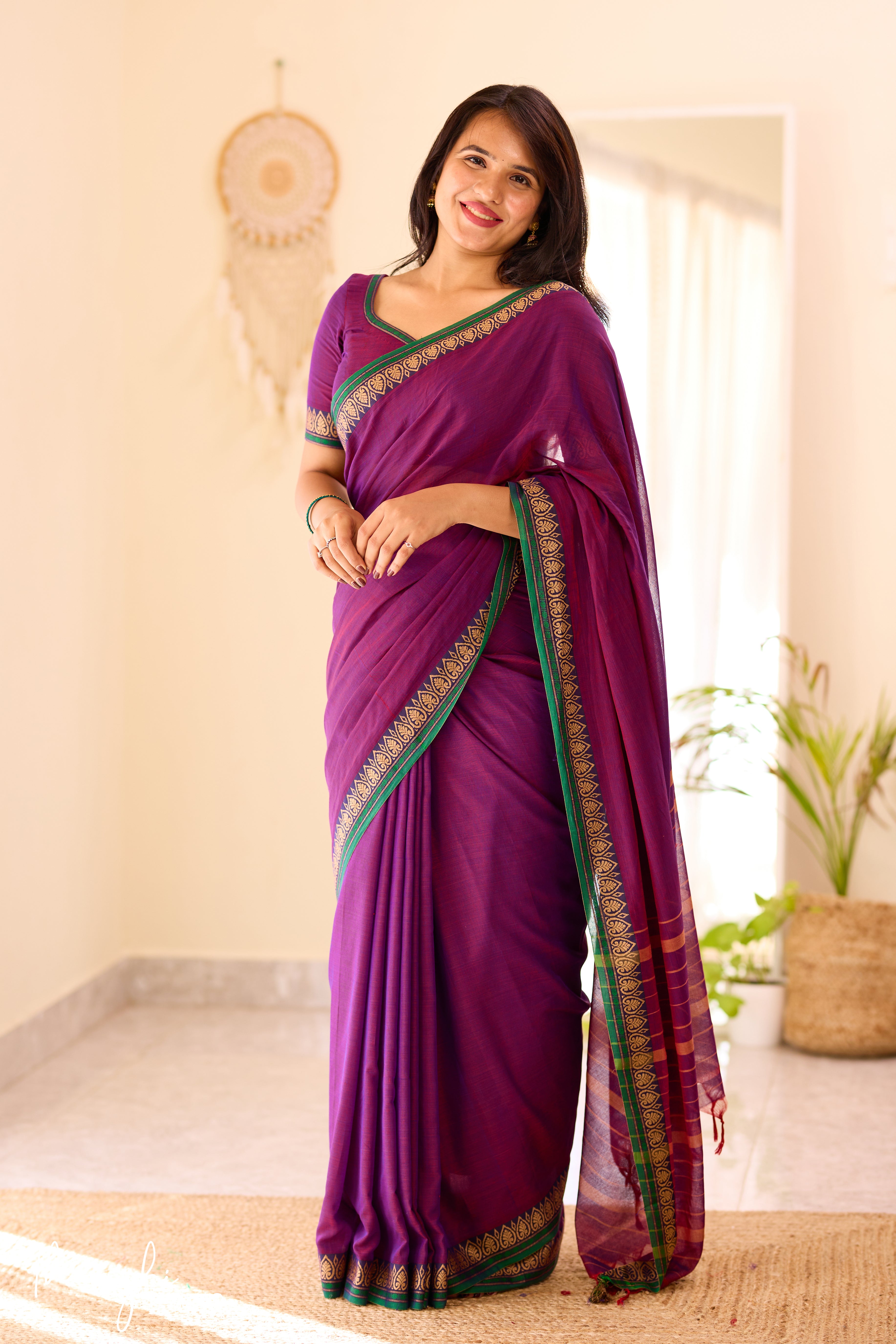 Purple Narayanpet Rudraksh Border Saree