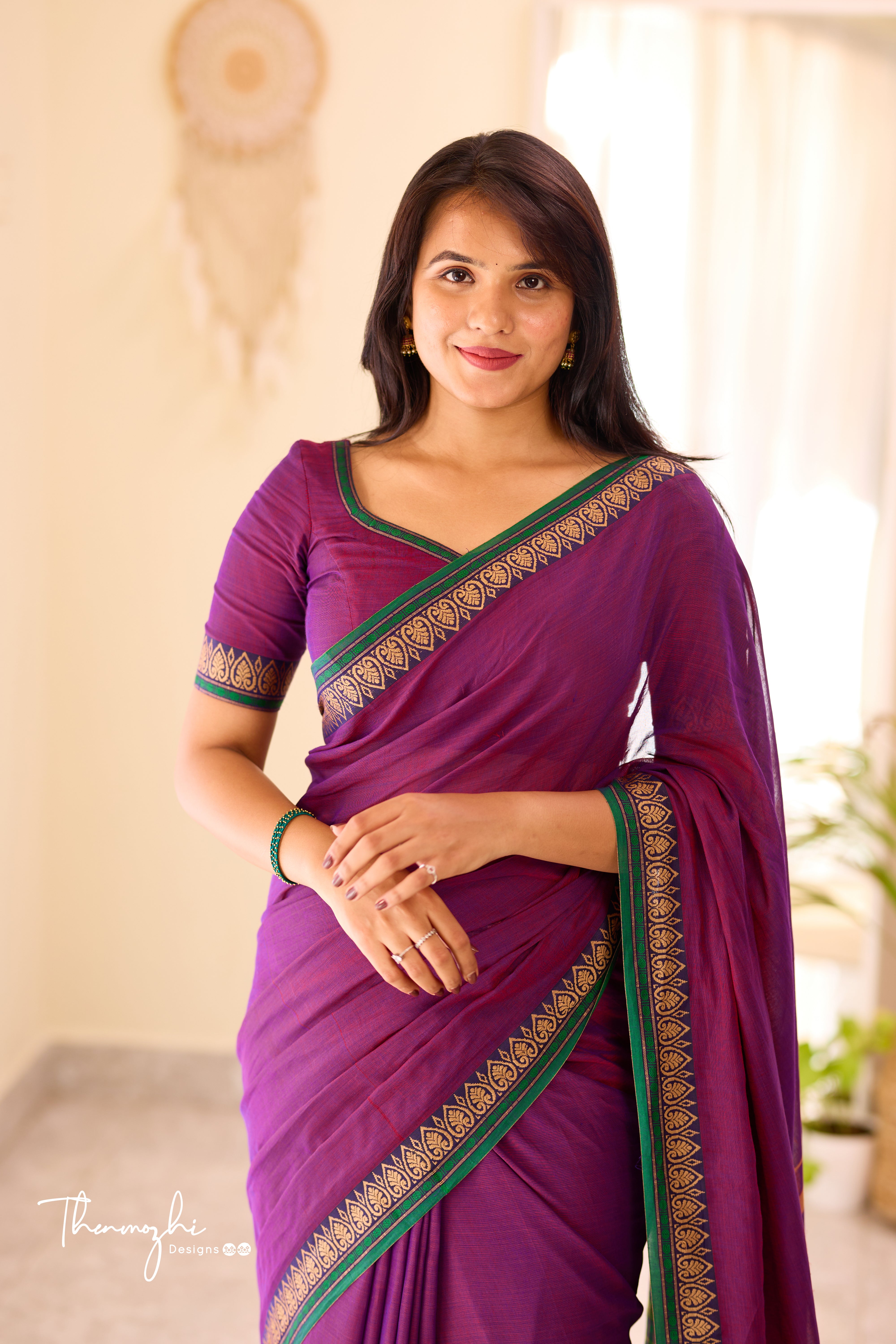 Purple Narayanpet Rudraksh Border Saree