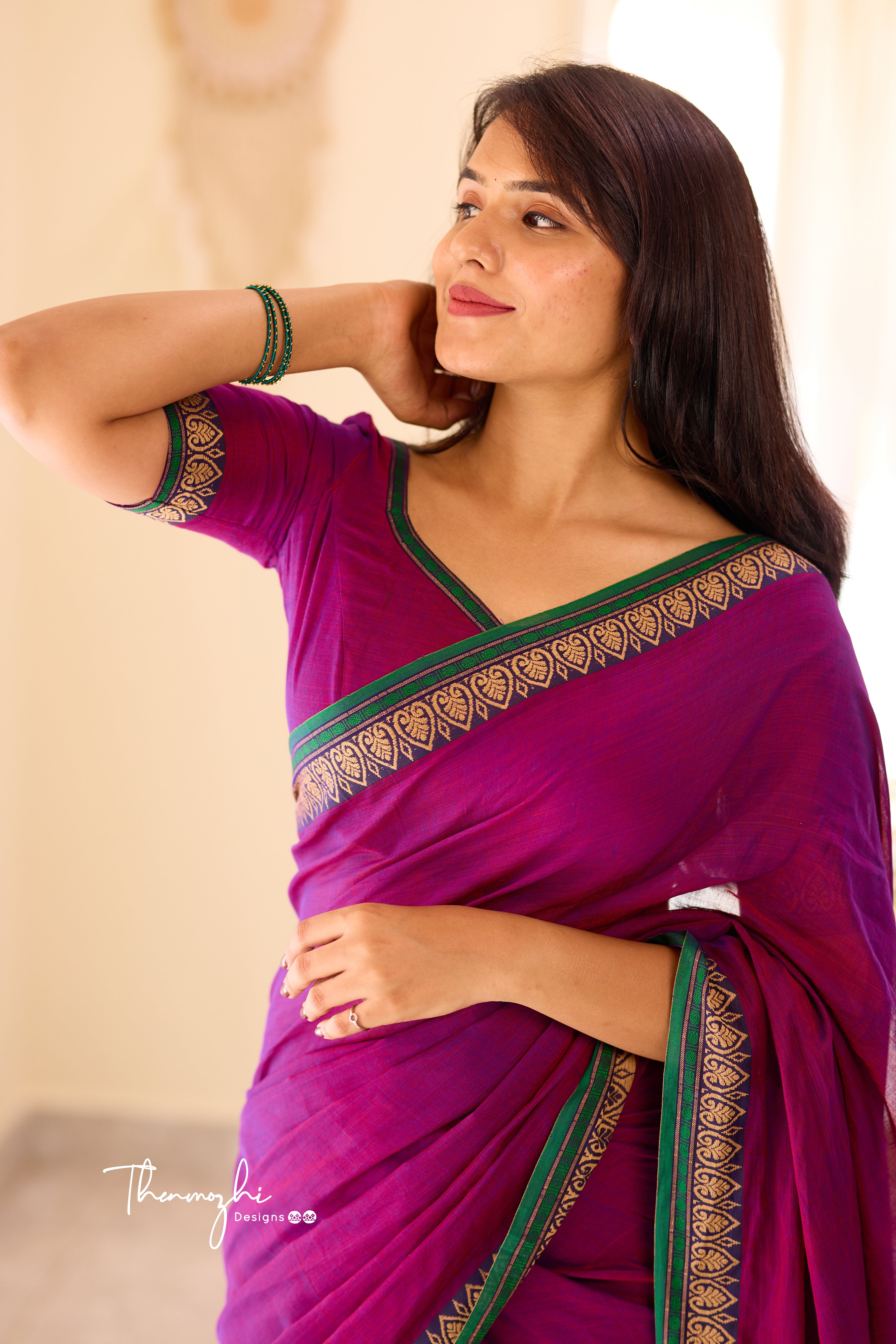 Purple Narayanpet Rudraksh Border Saree