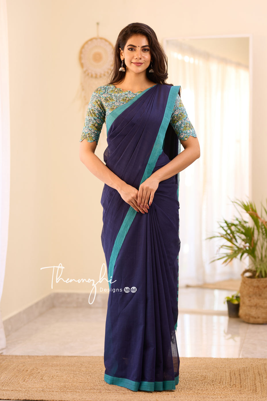 Mangalagiri Silk Cotton Saree (Blue), Order Now!