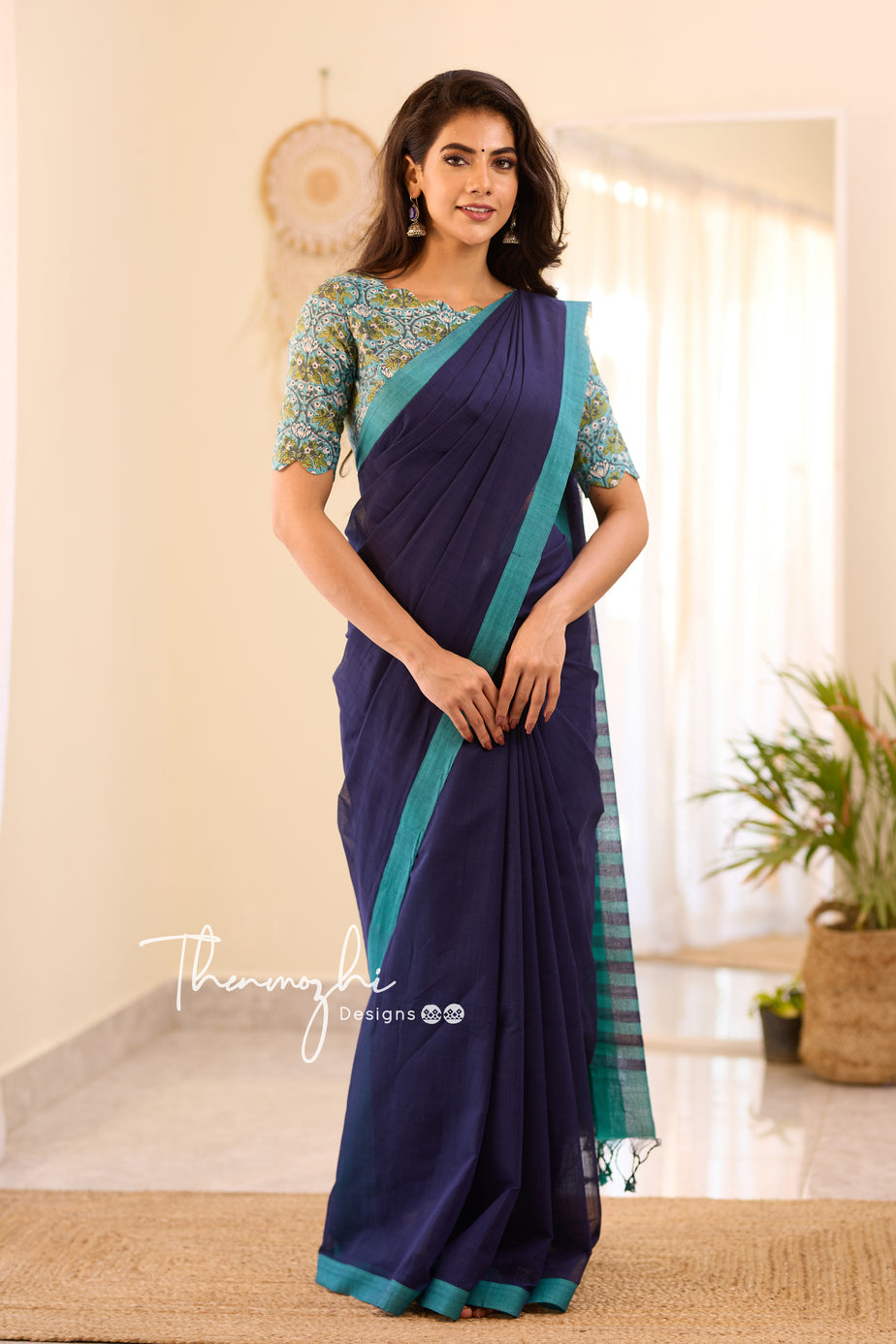 Blue Velvet - Blue Mangalagiri Plain Cotton Saree