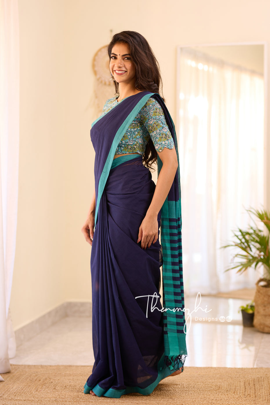Blue Velvet - Blue Mangalagiri Plain Cotton Saree