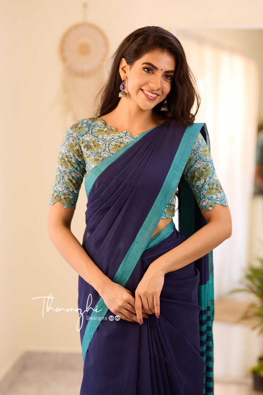 Blue Velvet - Blue Mangalagiri Plain Cotton Saree