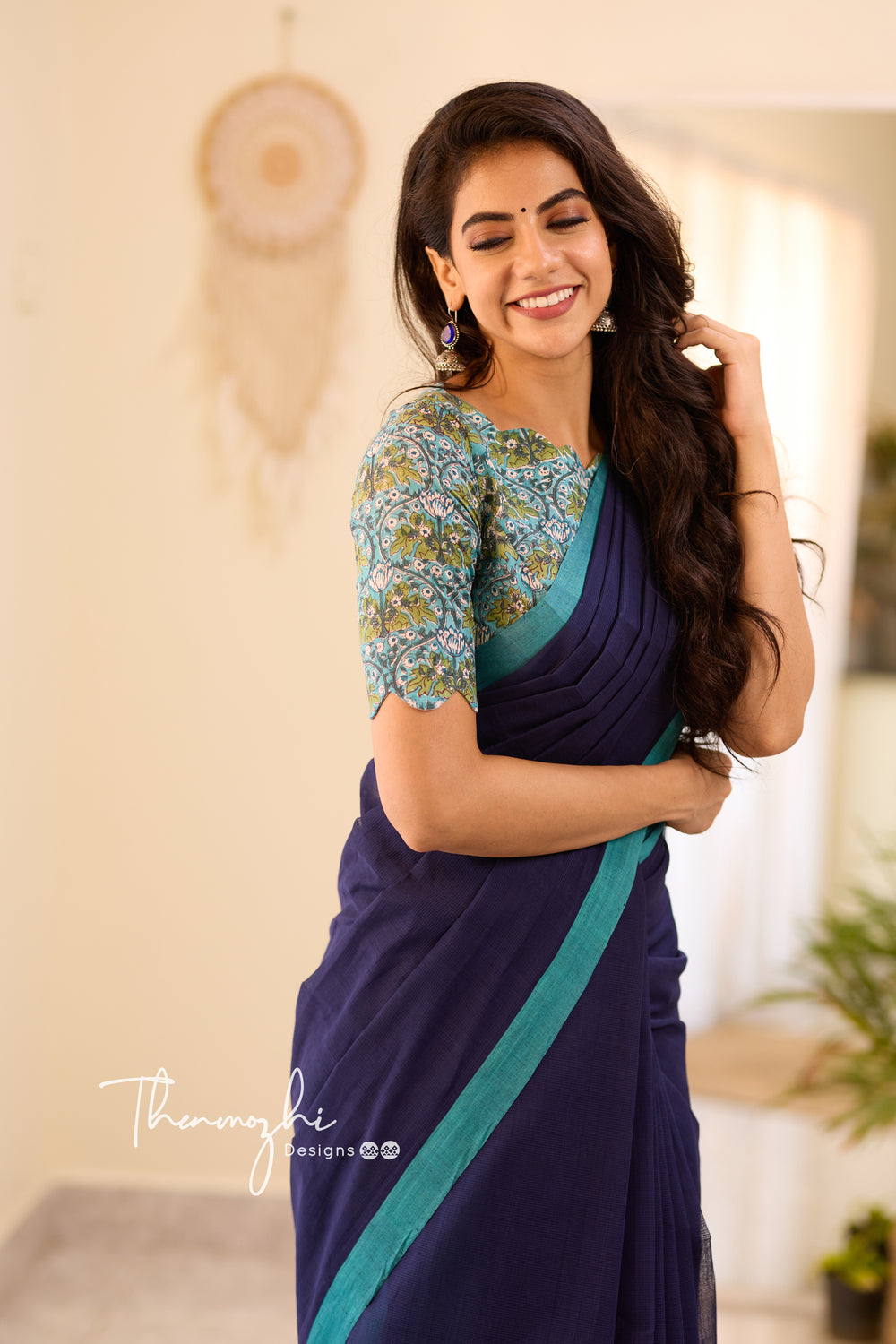 Blue Velvet - Blue Mangalagiri Plain Cotton Saree