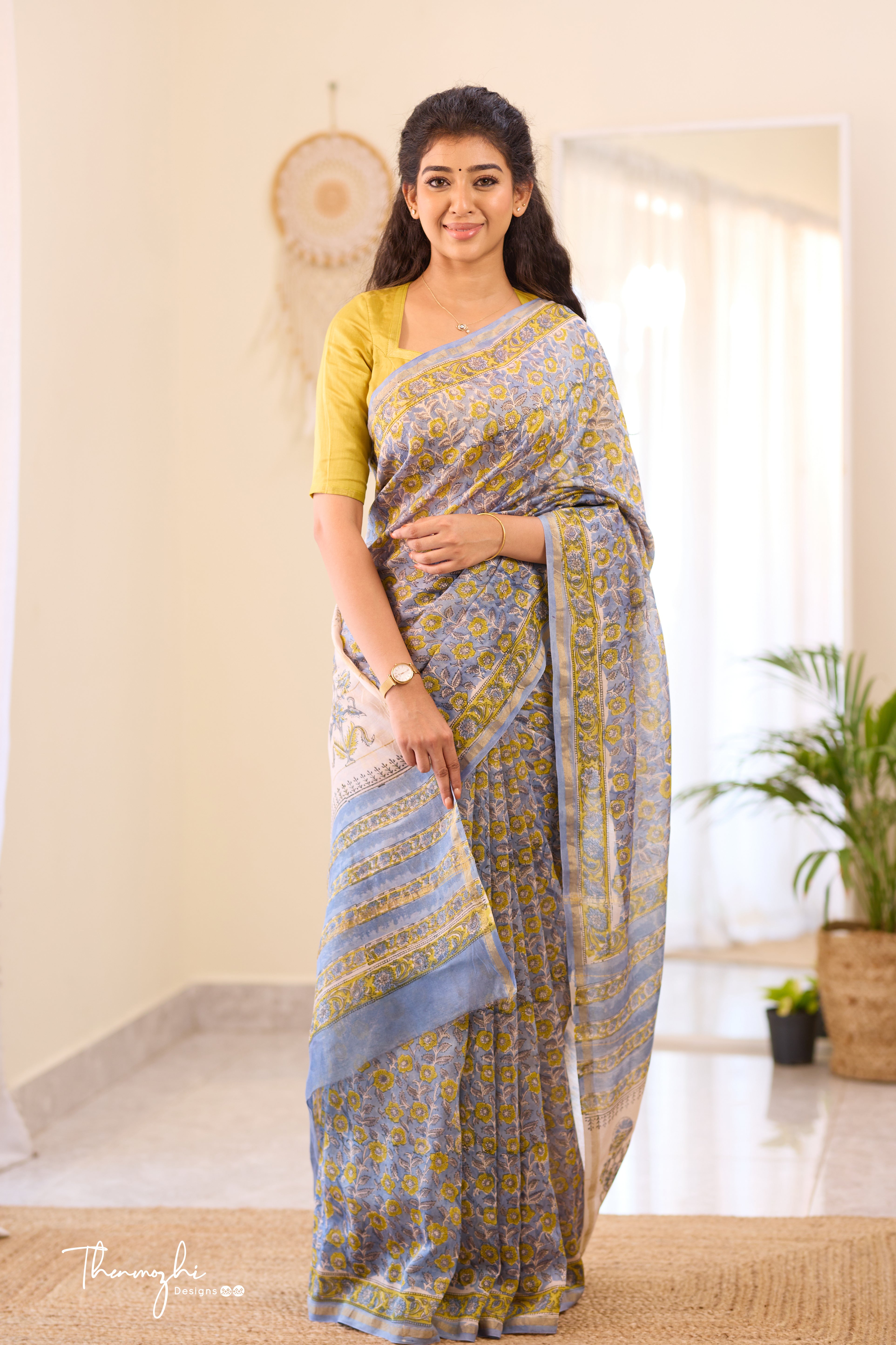 Blue - Chanderi Silk Cotton Saree