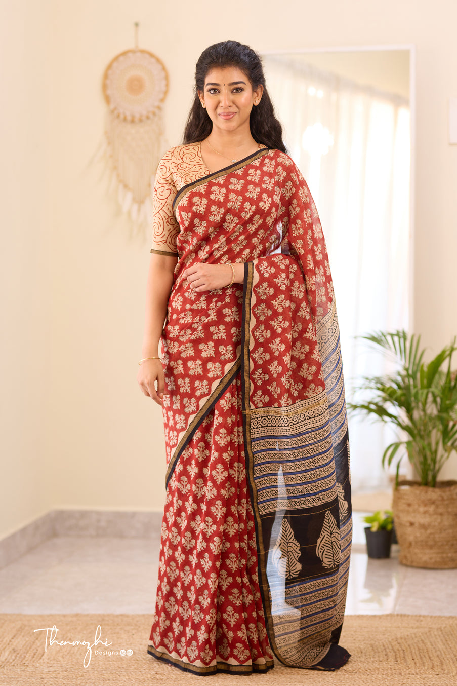 Maroon - Chanderi Silk Cotton Saree