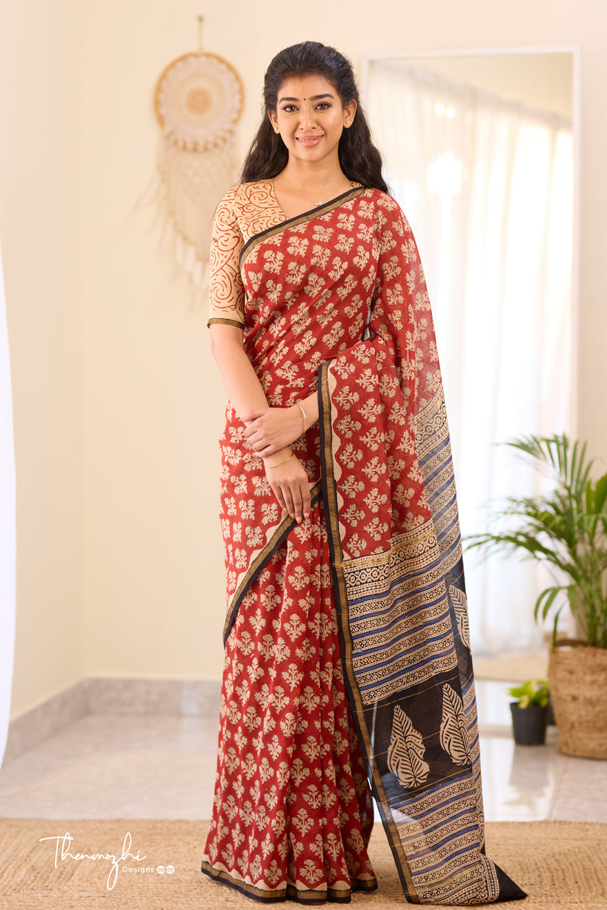 Maroon - Chanderi Silk Cotton Saree