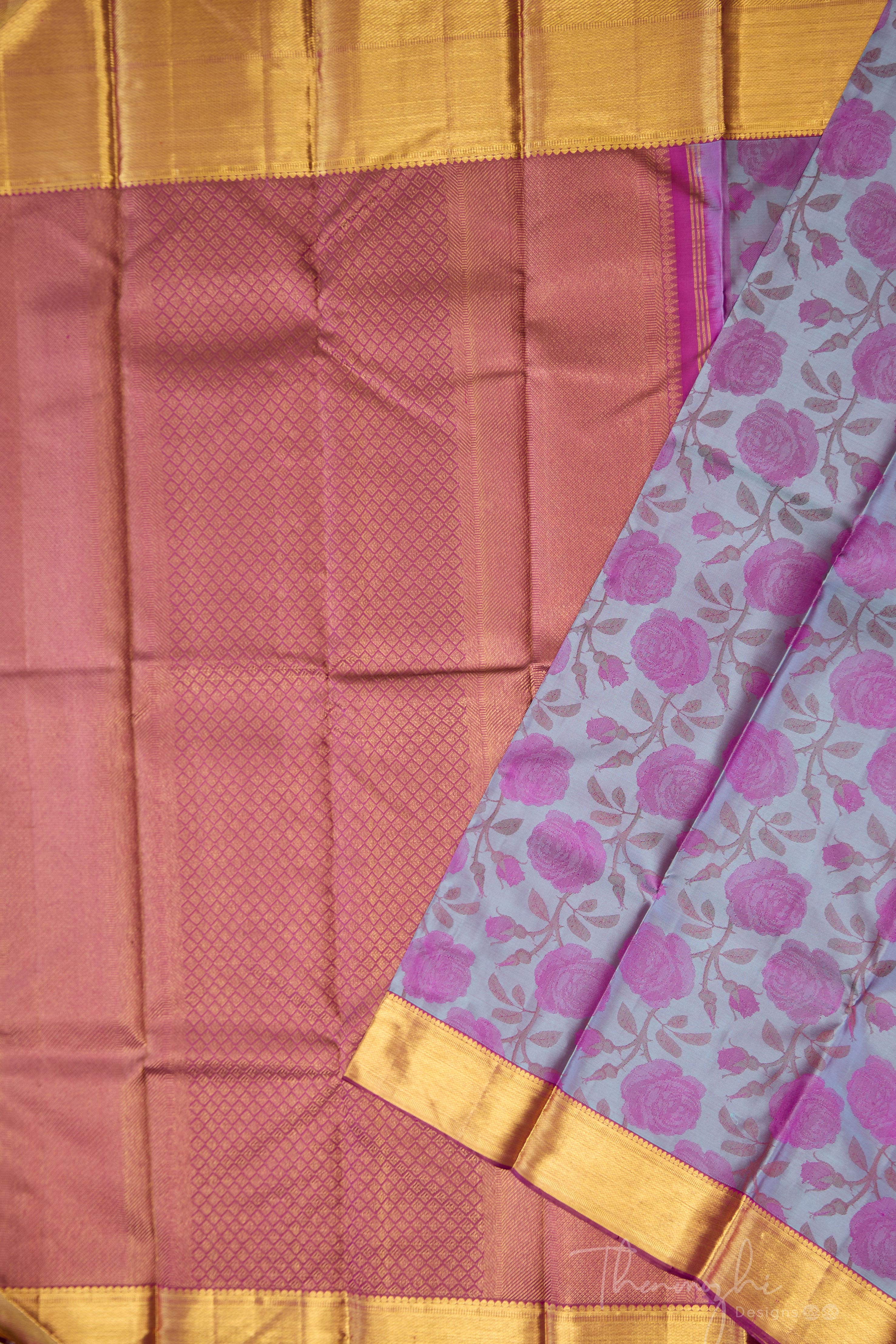 Pink Floral Kanjivaram Silk Saree