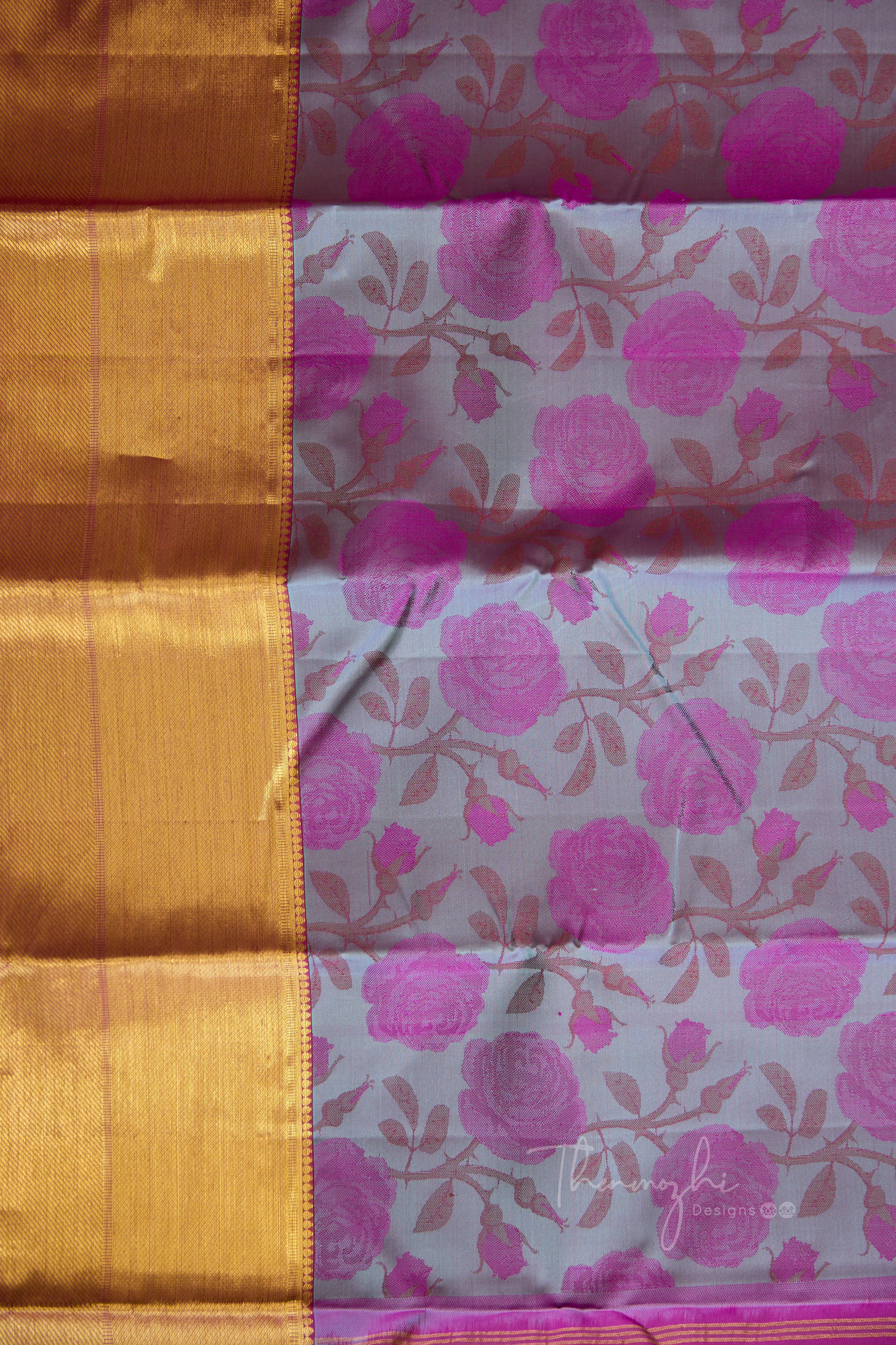 Pink Floral Kanjivaram Silk Saree