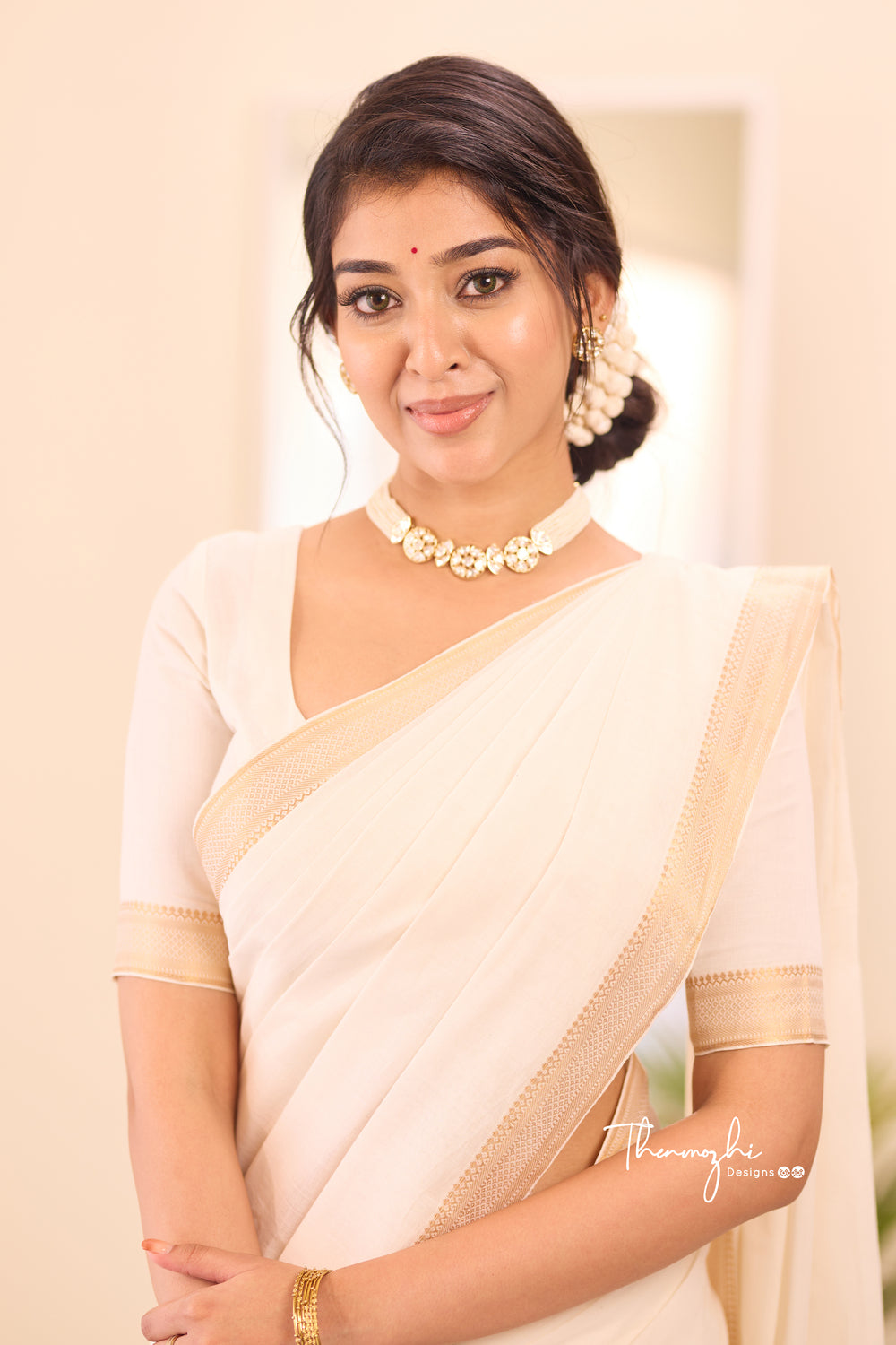 White Mangalagiri Cotton Saree Nizam Border