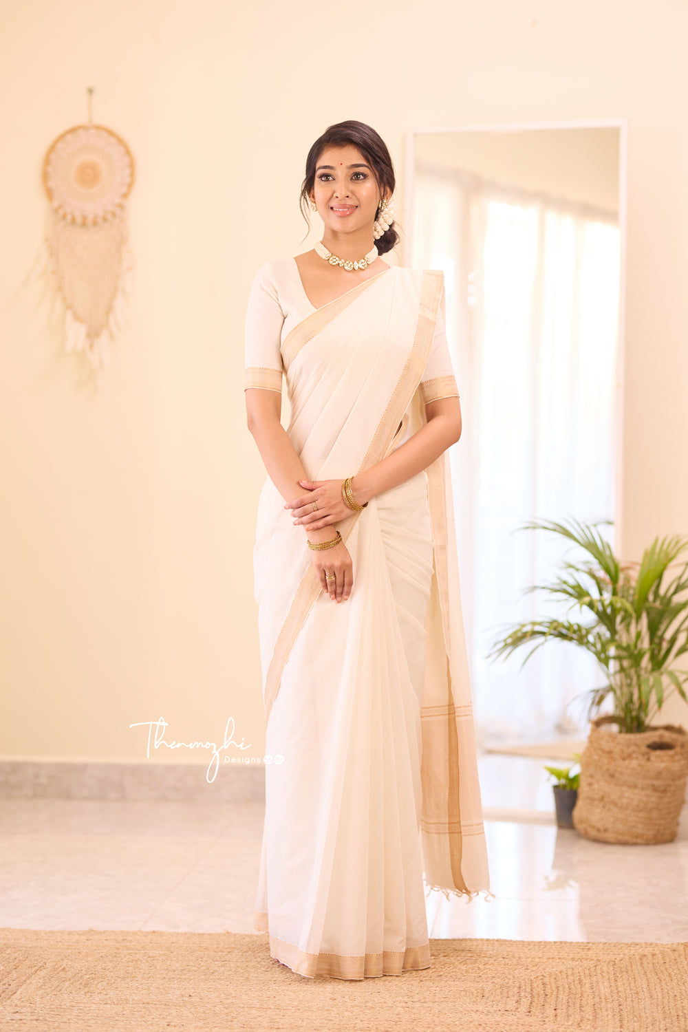 White Mangalagiri Cotton Saree Nizam Border