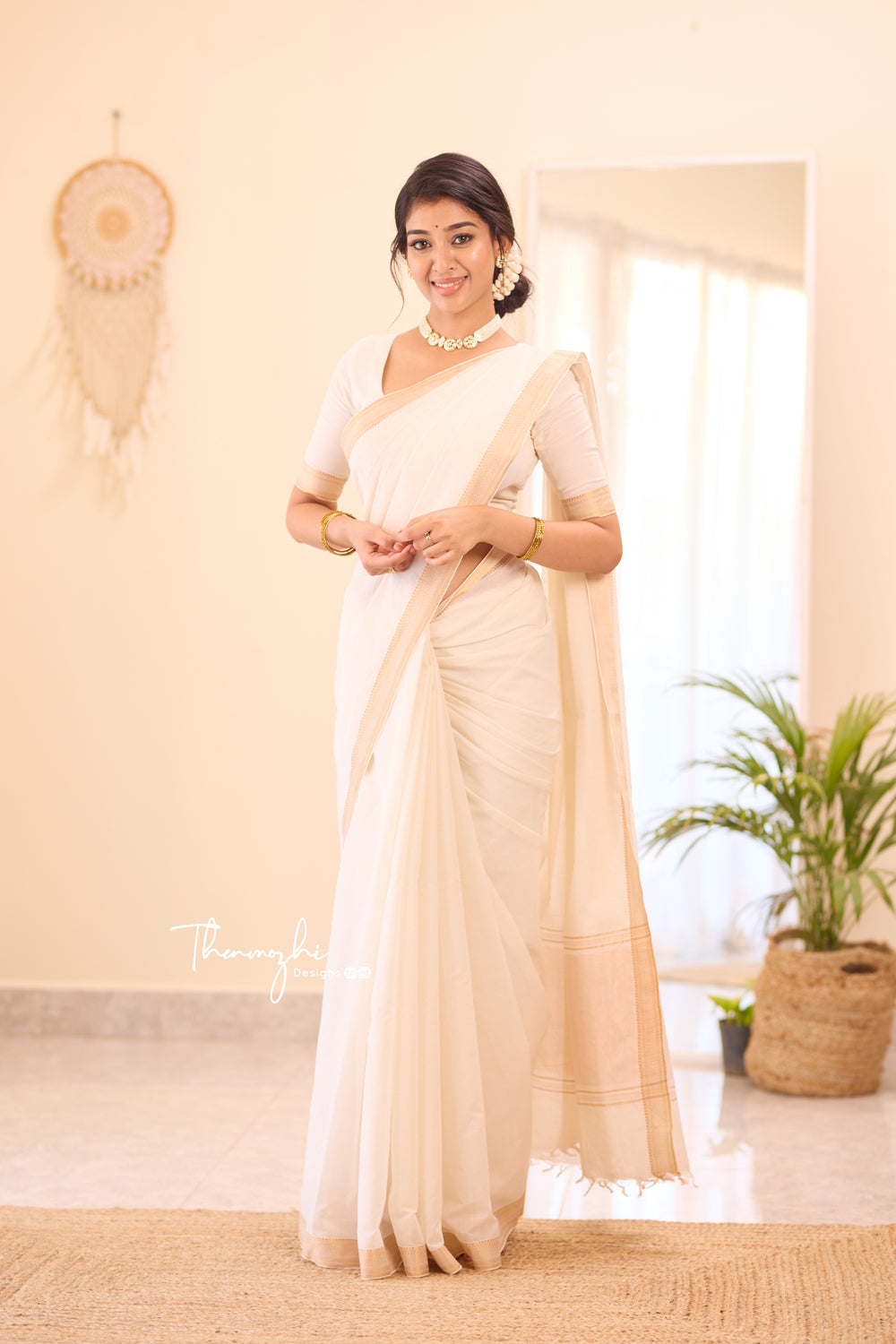 White Mangalagiri Cotton Saree Nizam Border