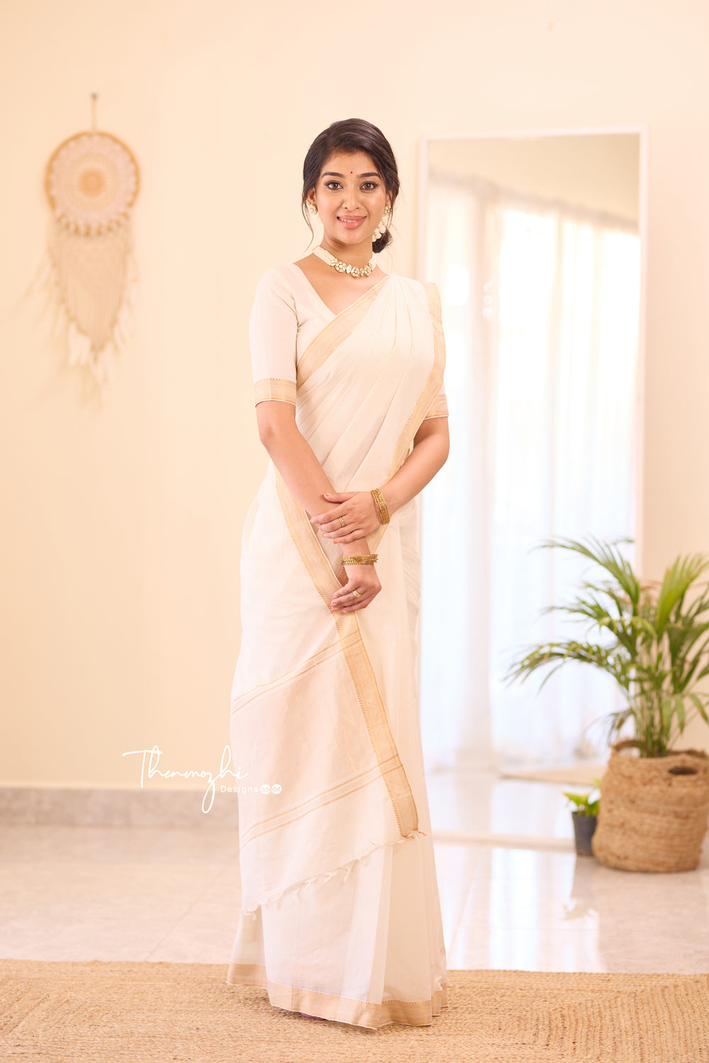 White Mangalagiri Cotton Saree Nizam Border