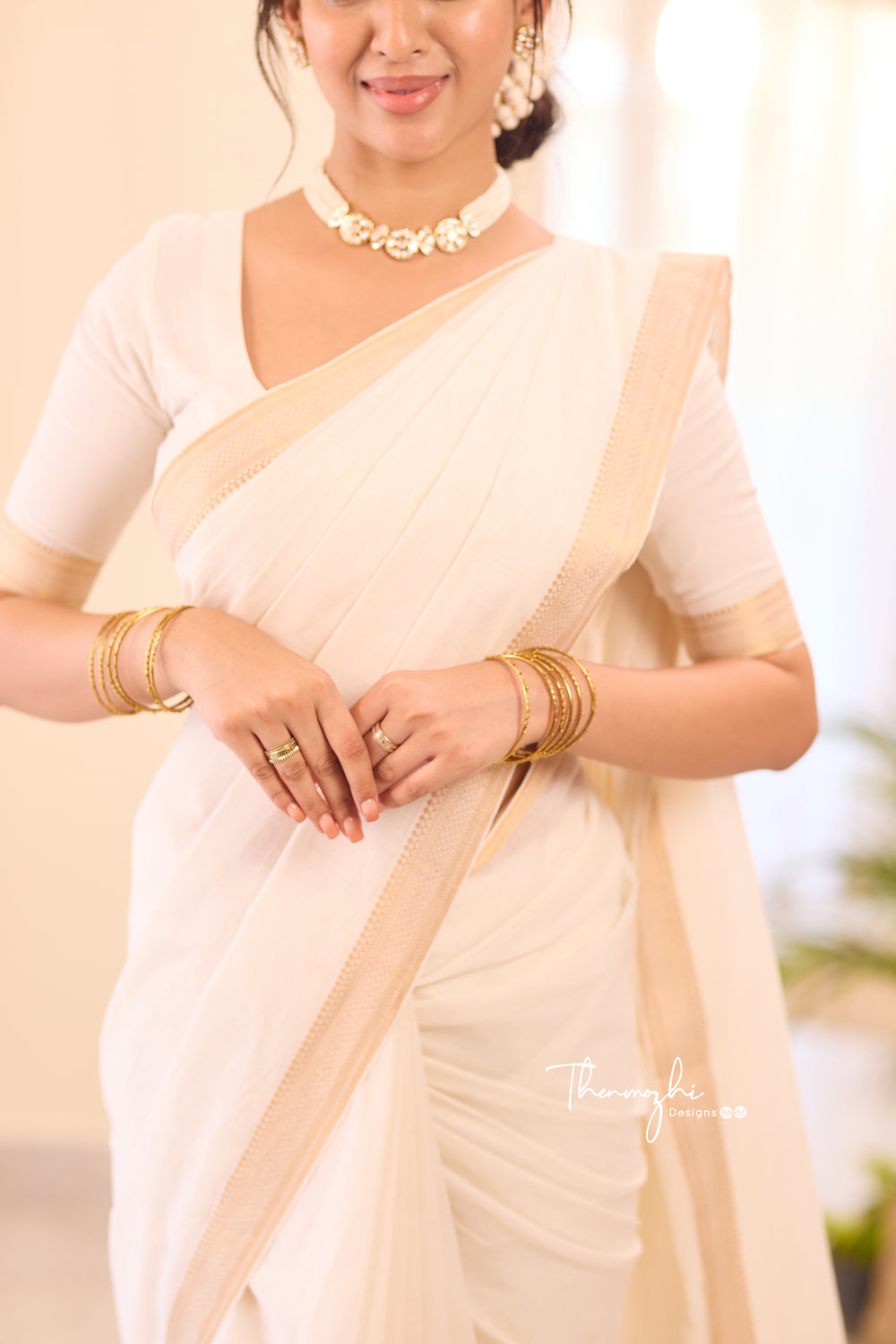 White Mangalagiri Cotton Saree Nizam Border